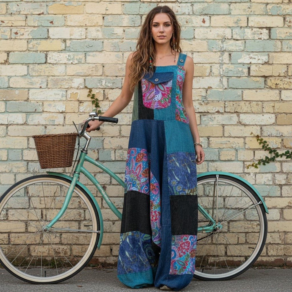 Guru-Shop Relaxhose Unikat Patchwork Boho Latzhose, bunter.. Ethno Style, alternative Bekleidung