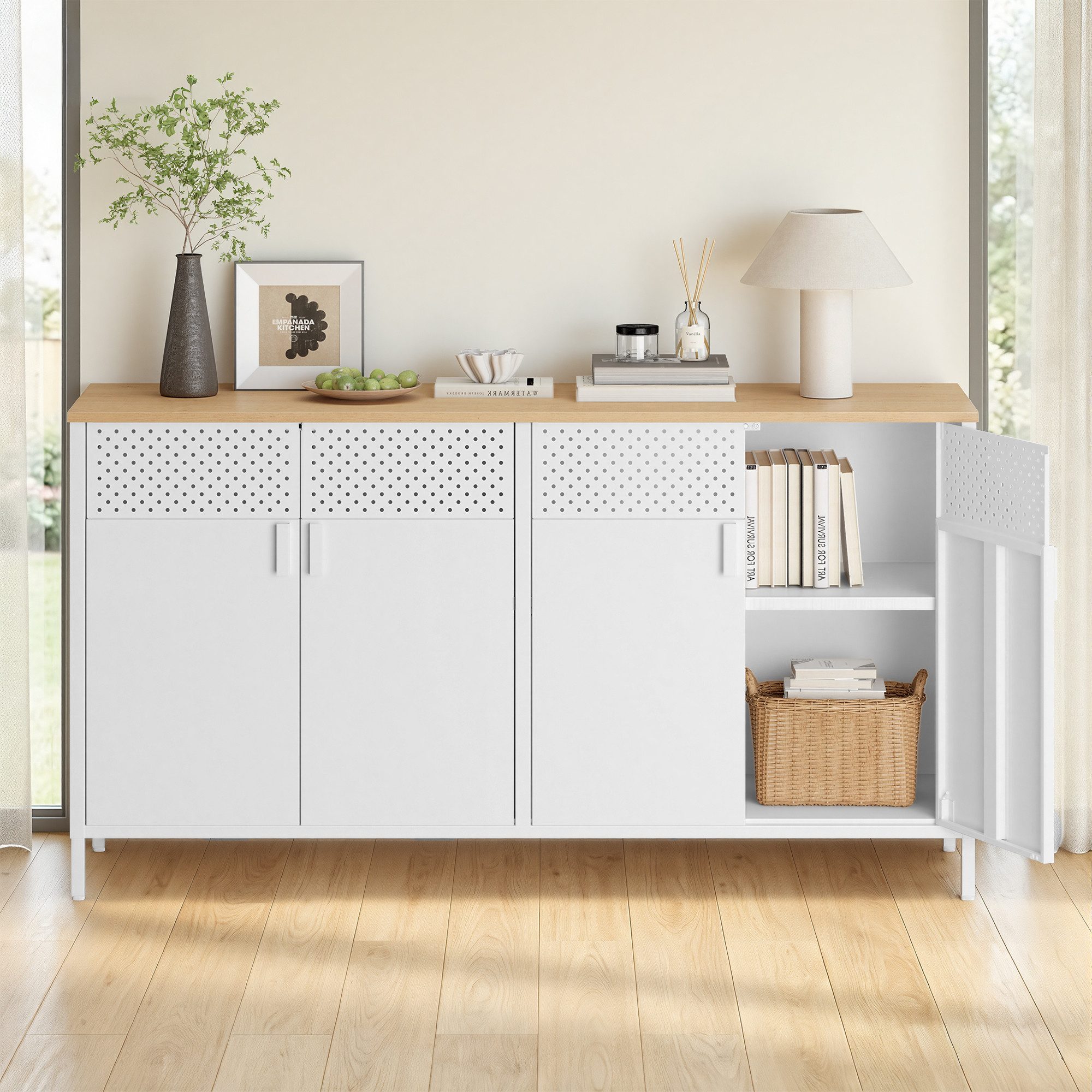 SONGMICS Aktenschrank Metallschrank, Aufbewahrungsschrank, mit 4 Türen Magnetverschluss verstellbarer Einlegeboden, Stahlgestell, 40x141x76cm – Bild 5 von 5