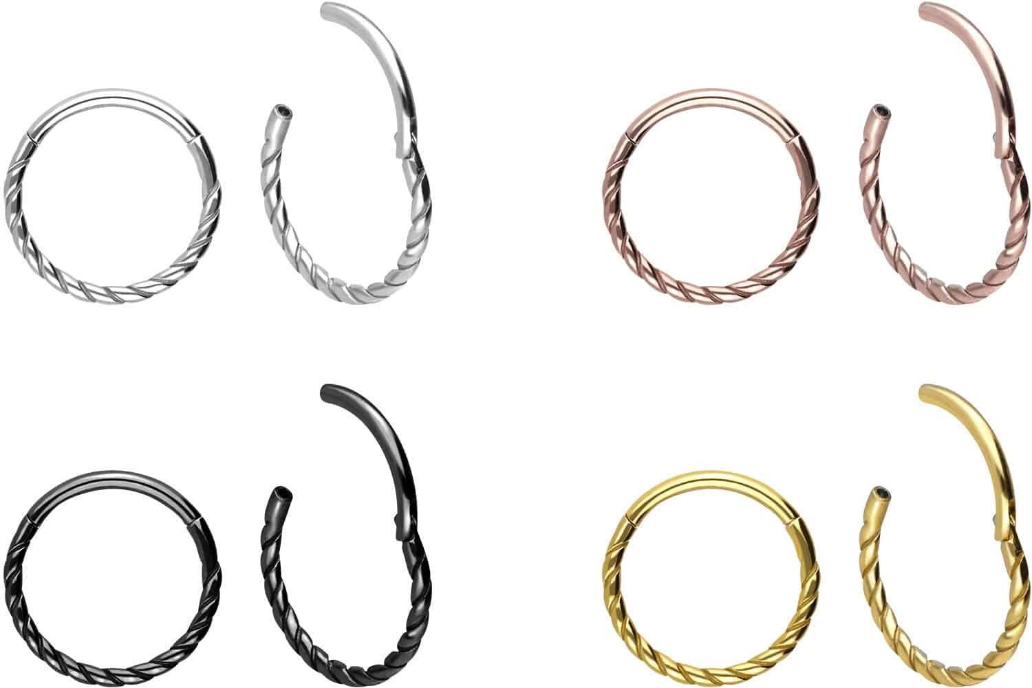 PIERCINGLINE Nasenpiercing Chirurgenstahl Segmentring Clicker GEDREHT Ohrpiercing Septum Nase (Clicker, 1-tlg), Ohrpiercing für Conch, Helix, Tragus, Daith, Lobe