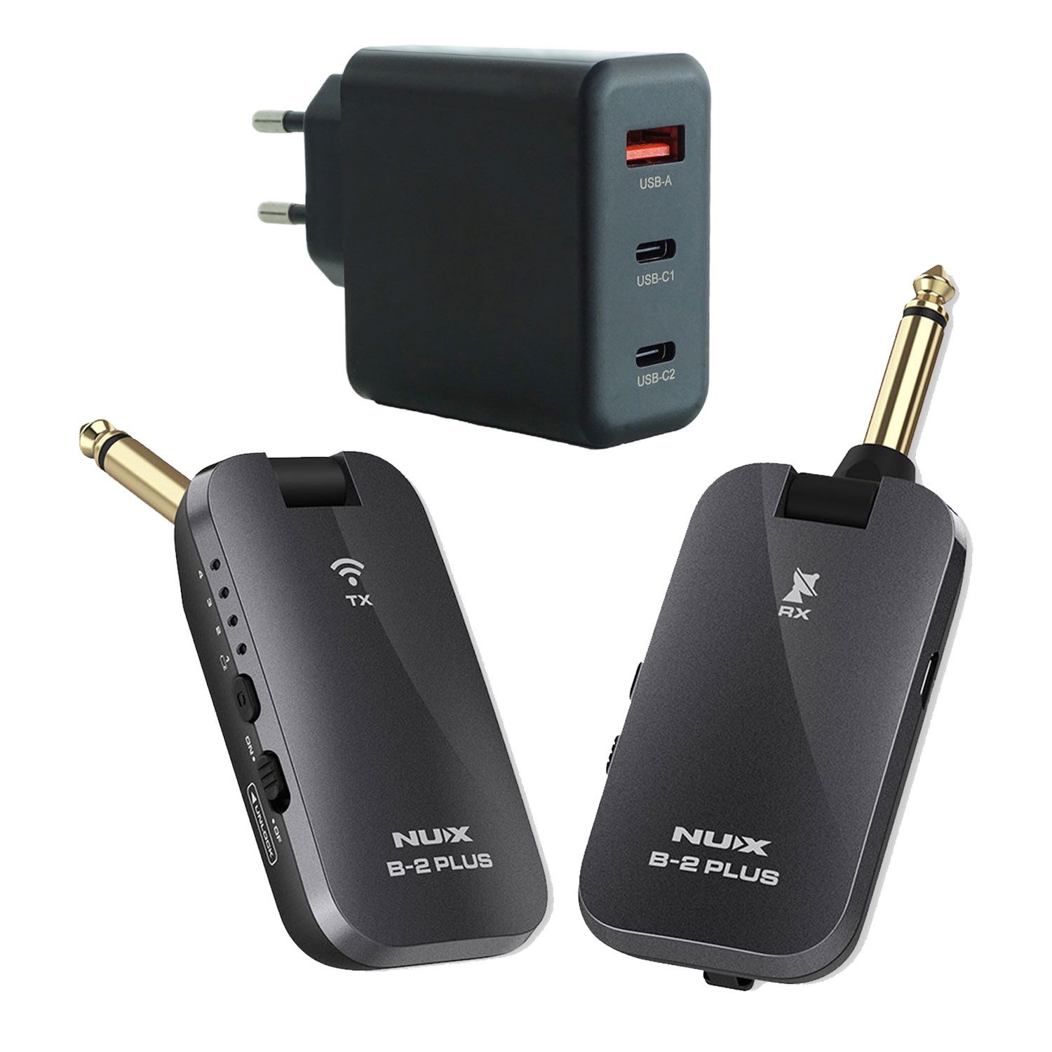 Nux E-Gitarre Nux Wireless System B2-Plus für Gitarre mit Netzteil, E-Gitarre und Bass, 1-St., Drahtlos-System für Gitarre, Vorteils-Set mit Netzteil