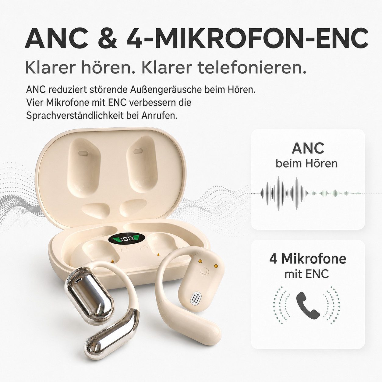 ibettertec Bluetooth Kopfhörer kabellos mit Ohrbügel Open-Ear-Kopfhörer (Sportkopfhörer mit Ohrhaken für Joggen, Fitness, Laufen und Training, 60 Std. Laufzeit, – Bild 5 von 5