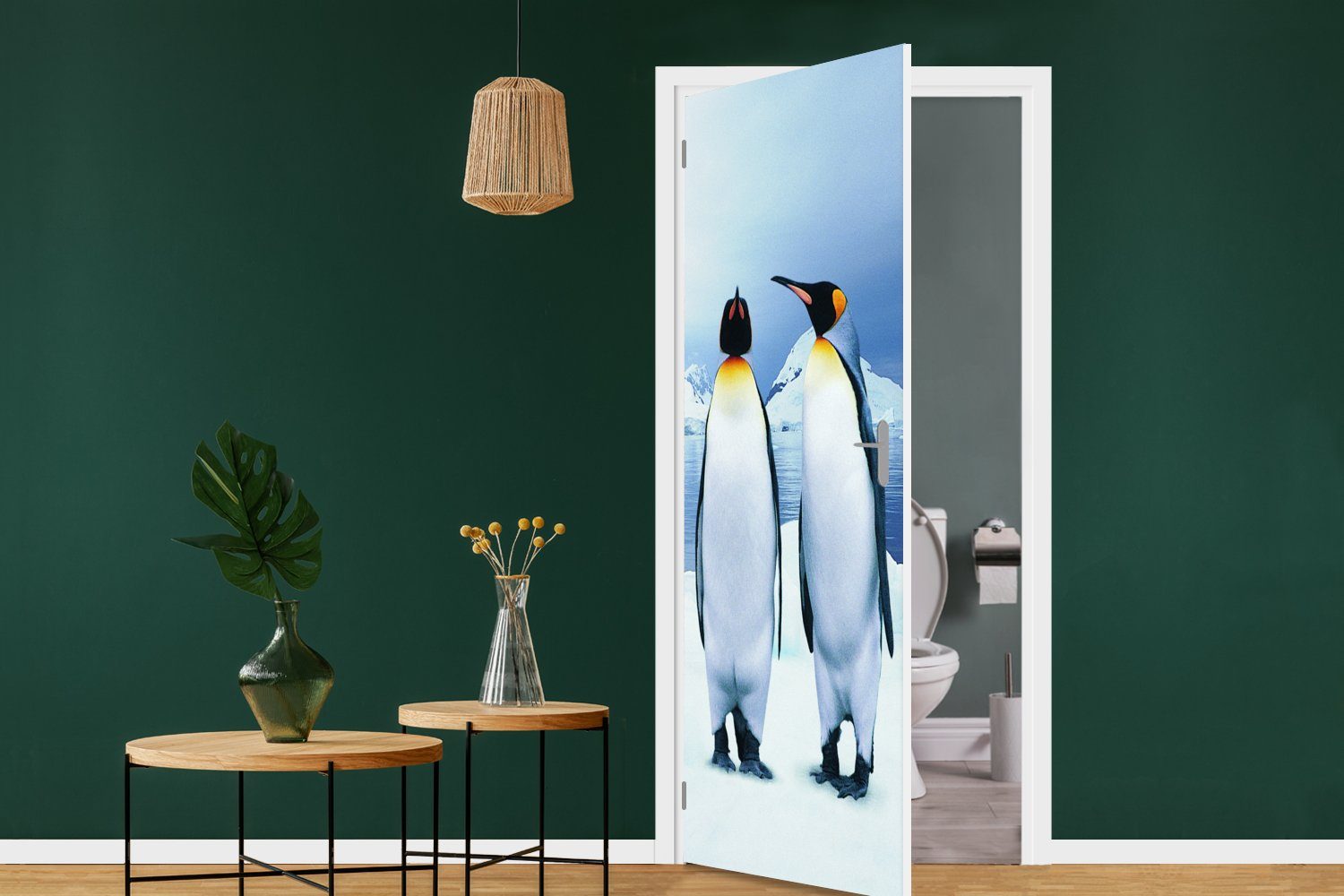 Pinguine 75x205 Fototapete cm St), Türaufkleber, für Türtapete MuchoWow Tür, Matt, Porträt, Drei bedruckt, (1