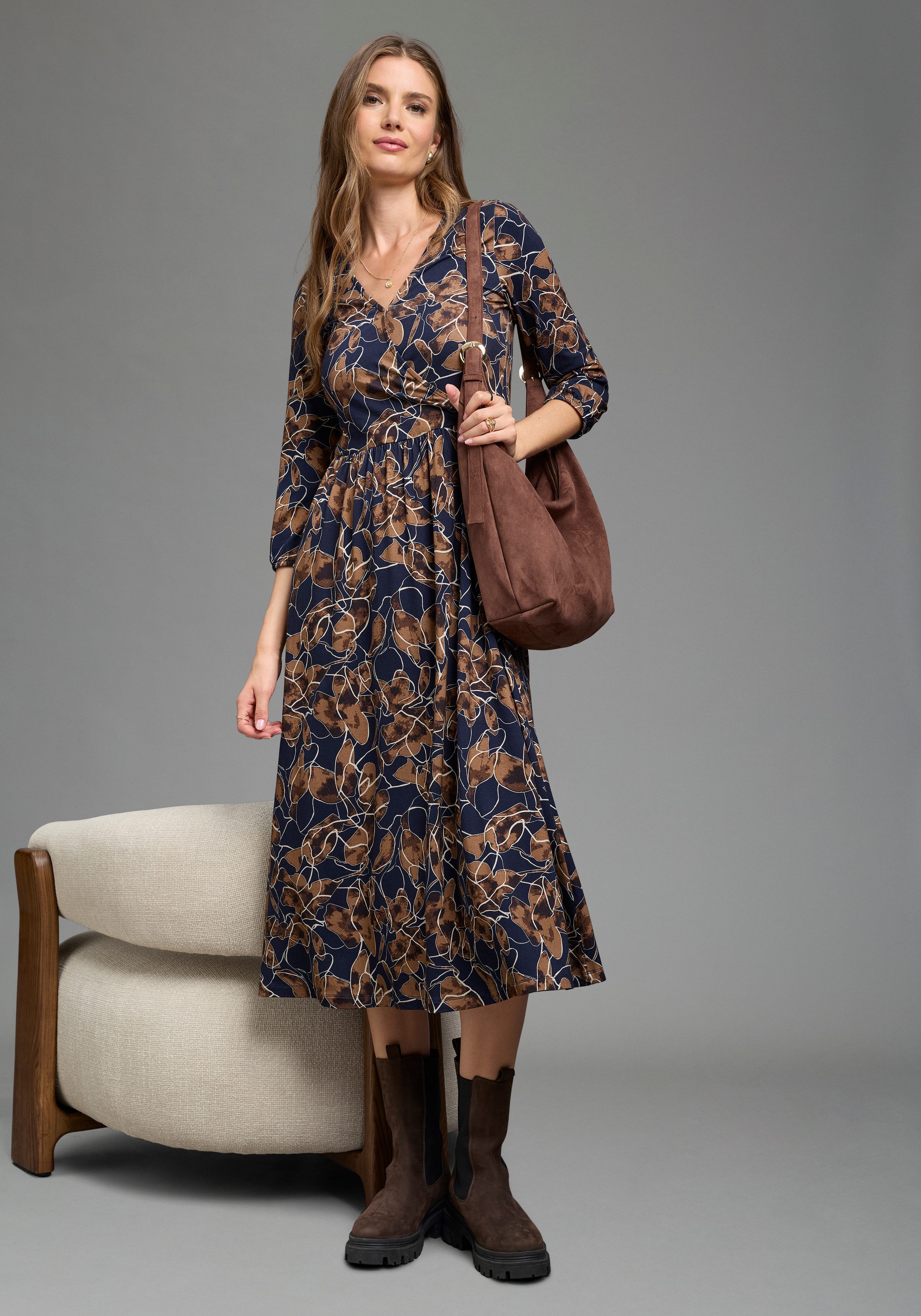 Laura Scott Midikleid mit Wadenlänge, aus elastischer Viskosemischung in Jersey-Qualität