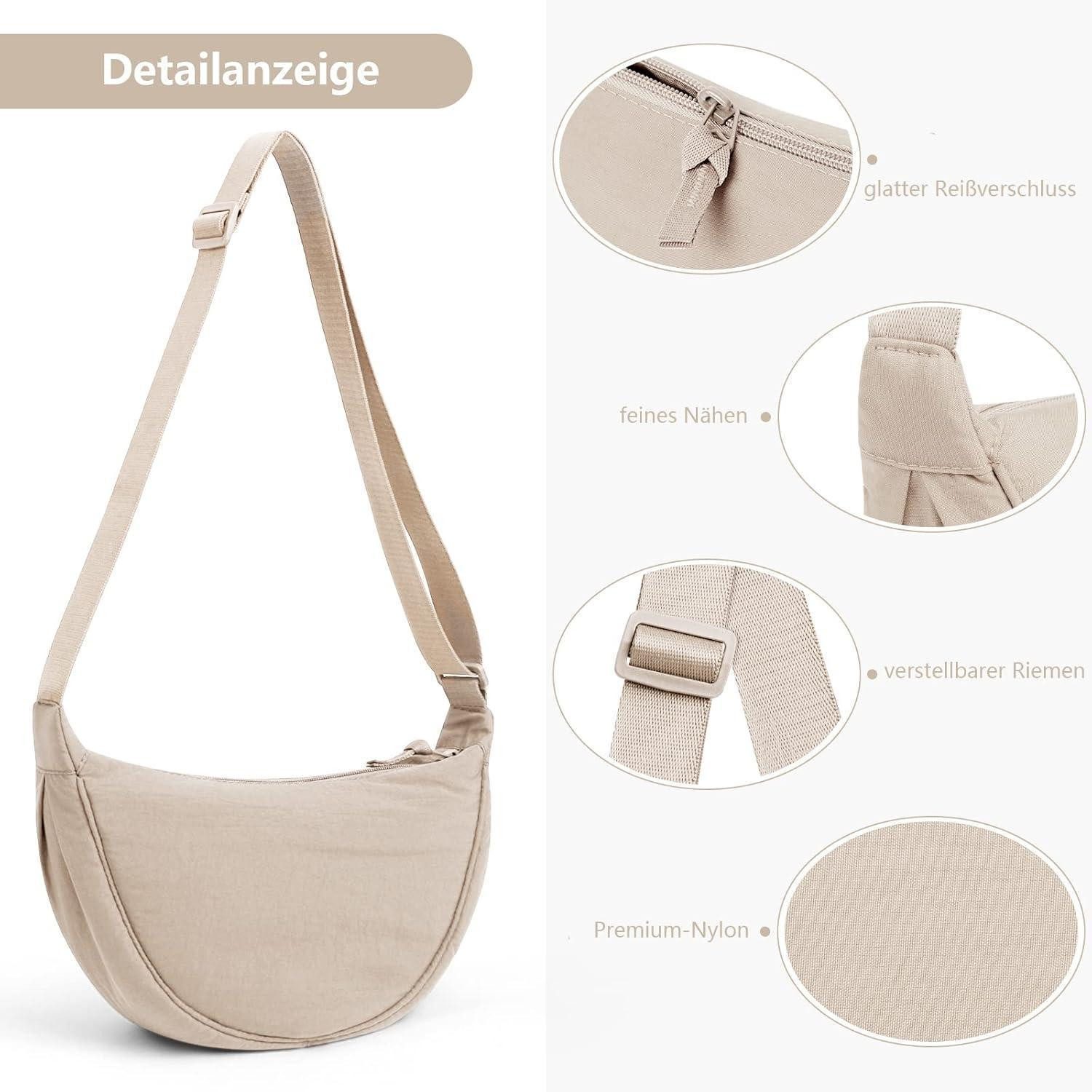 LuxusKollektion Umhängetasche Damen Halbmond Crossbody Tasche in Beige 31x16x9cm