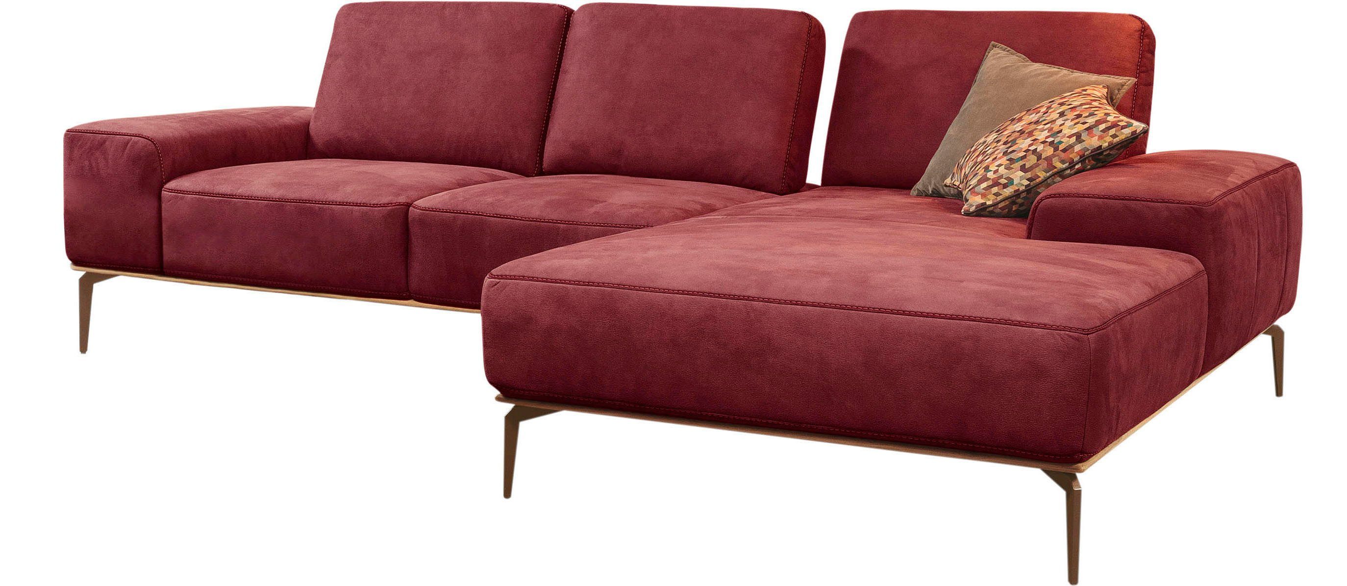 W.SCHILLIG Ecksofa run, Designsofa mit tollem Sitzkomfort, bequem, L-Form, mit Holzsockel, Füße in Bronze pulverbeschichtet, Breite 279 cm