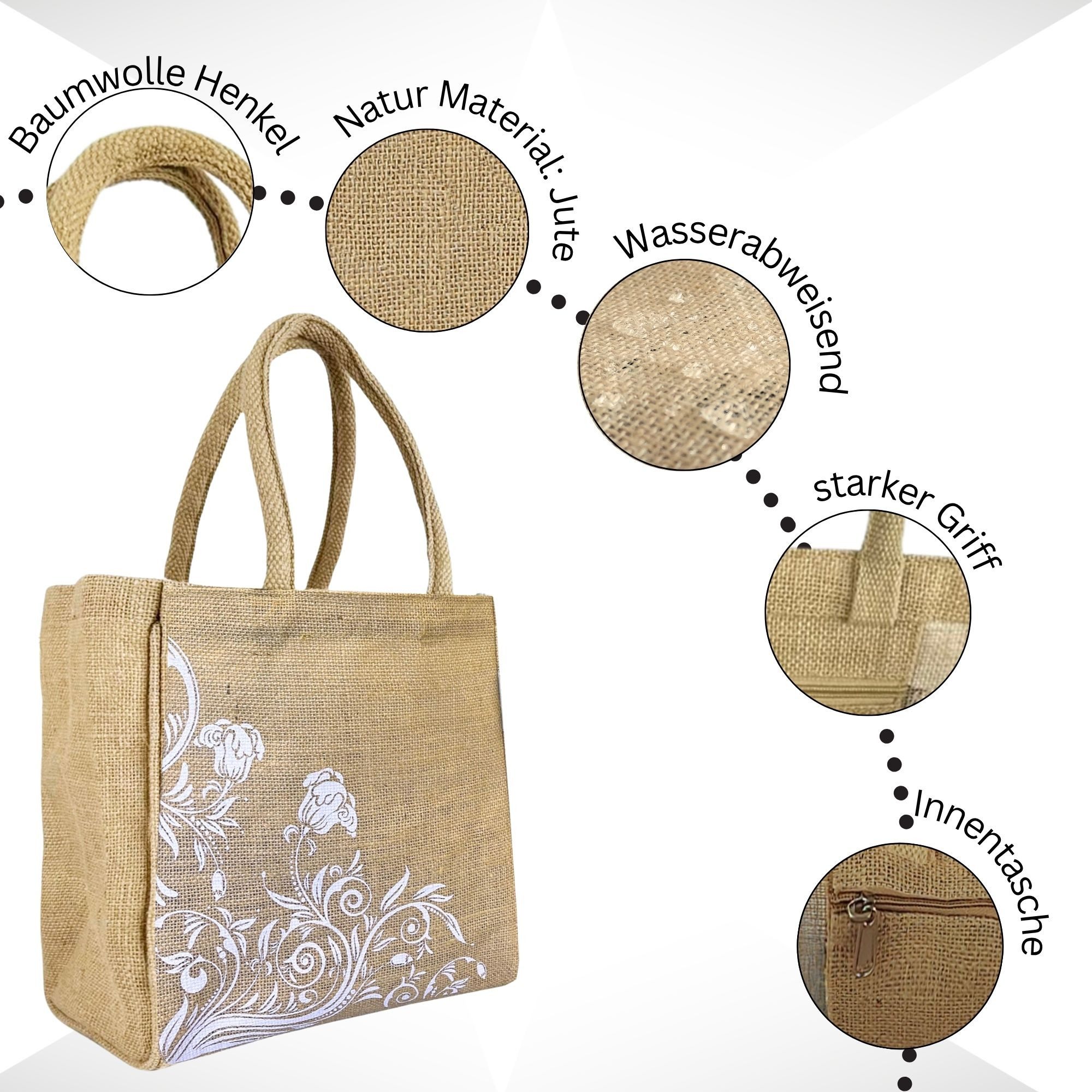 Domelo Handtasche Domelo Jute Handtasche kleine Jutetasche vegane mini Einkaufskorb, Deutsch Designer