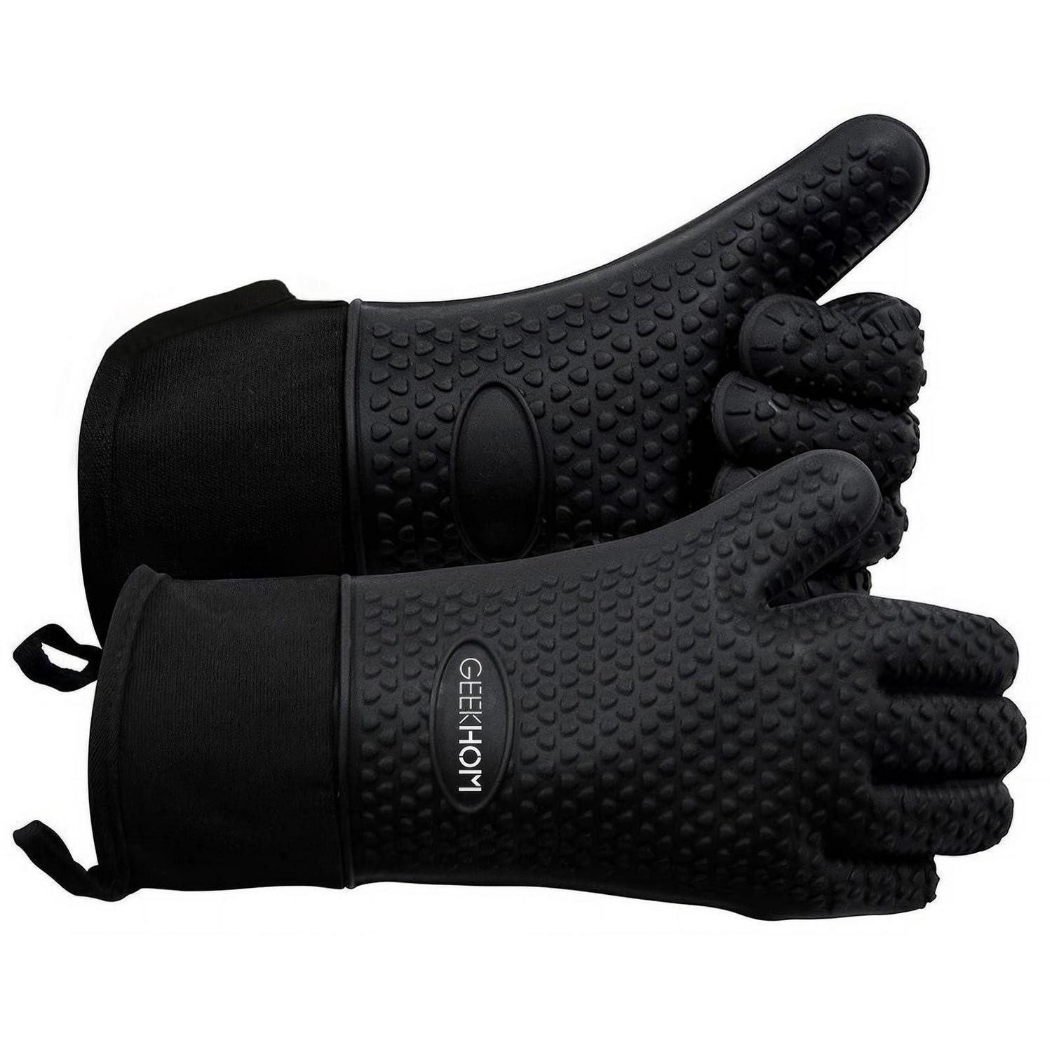 LuxusKollektion Grillhandschuhe Silikon-Ofenhandschuhe XL Schwarz