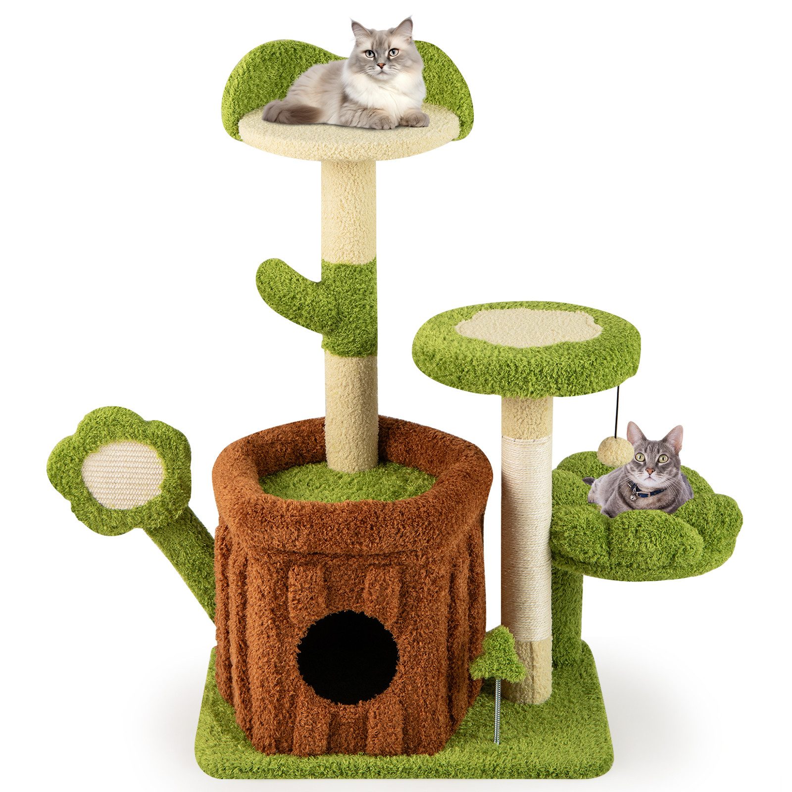COSTWAY Kratzbaum, mit Katzenhöhle, Ball & Brett, 55x40x92 cm