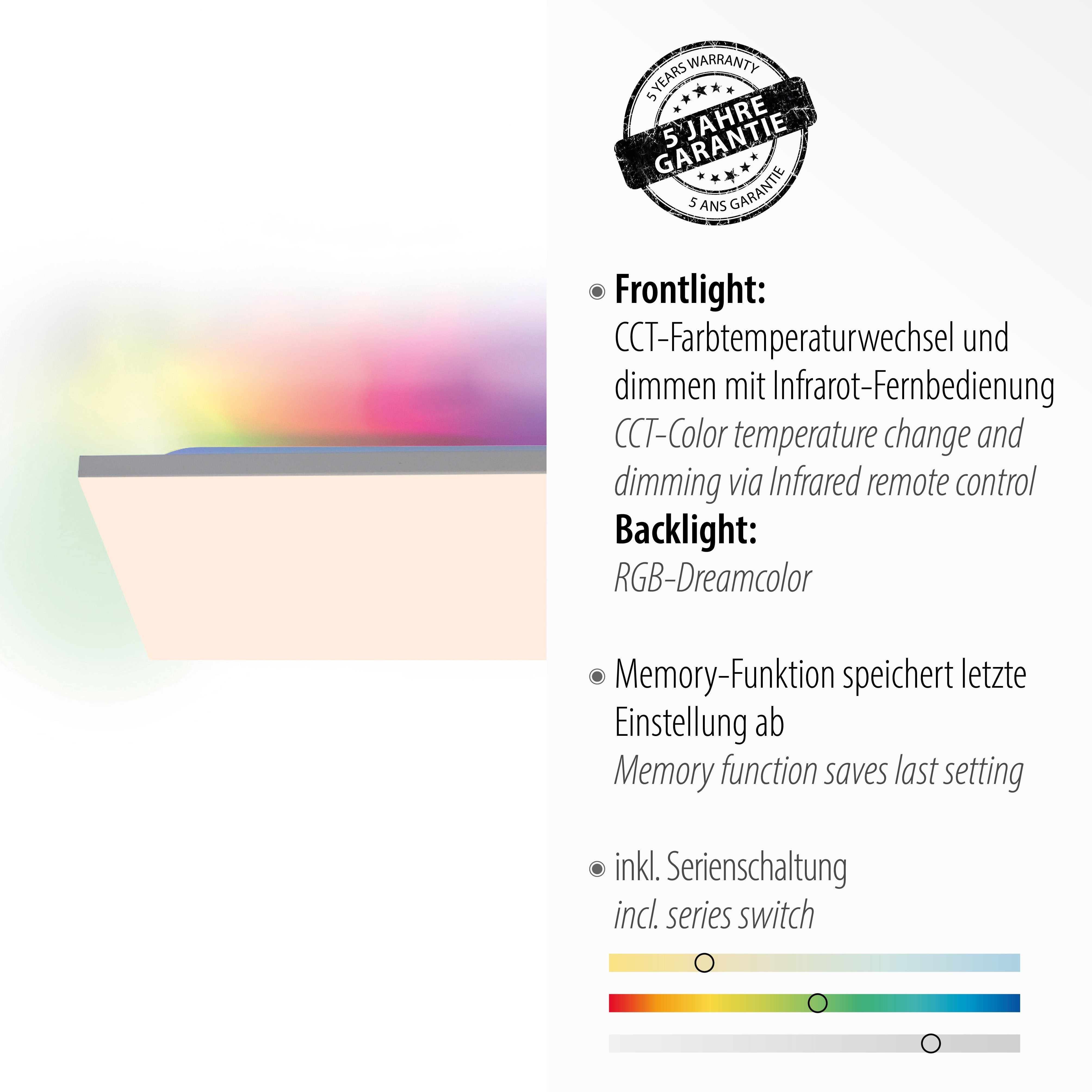 Leuchten Direkt Fernbedienung, dimmbar RGB-Rainbow, Deckenleuchte fest Fernbedienung CONRAD, kaltweiß, - integriert, über LED, CCT warmweiß über - LED