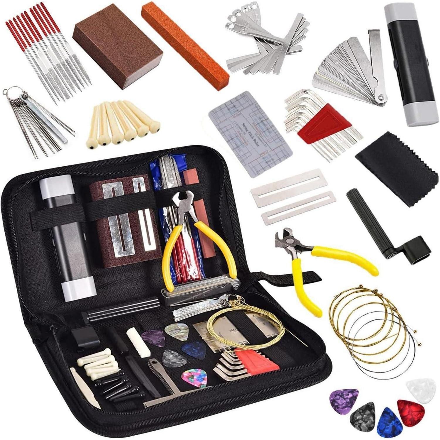 LuxusKollektion Gitarrenmechanik-Set Gitarren-Werkzeugset 72-teilig für Saiteninstrumente mit Tasche