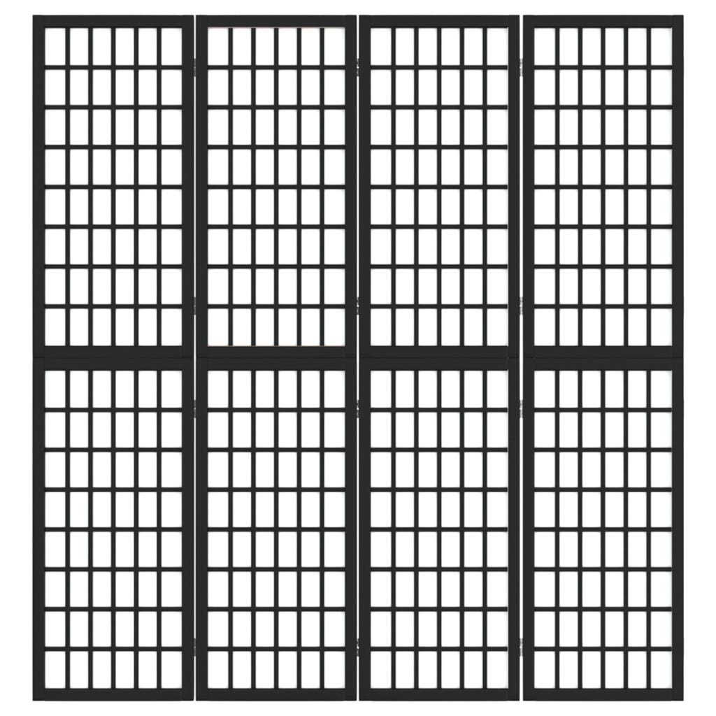 vidaXL Raumteiler 4-tlg. Paravent Japanischer Stil Faltbar 160x170 cm Schwarz, 1-tlg.