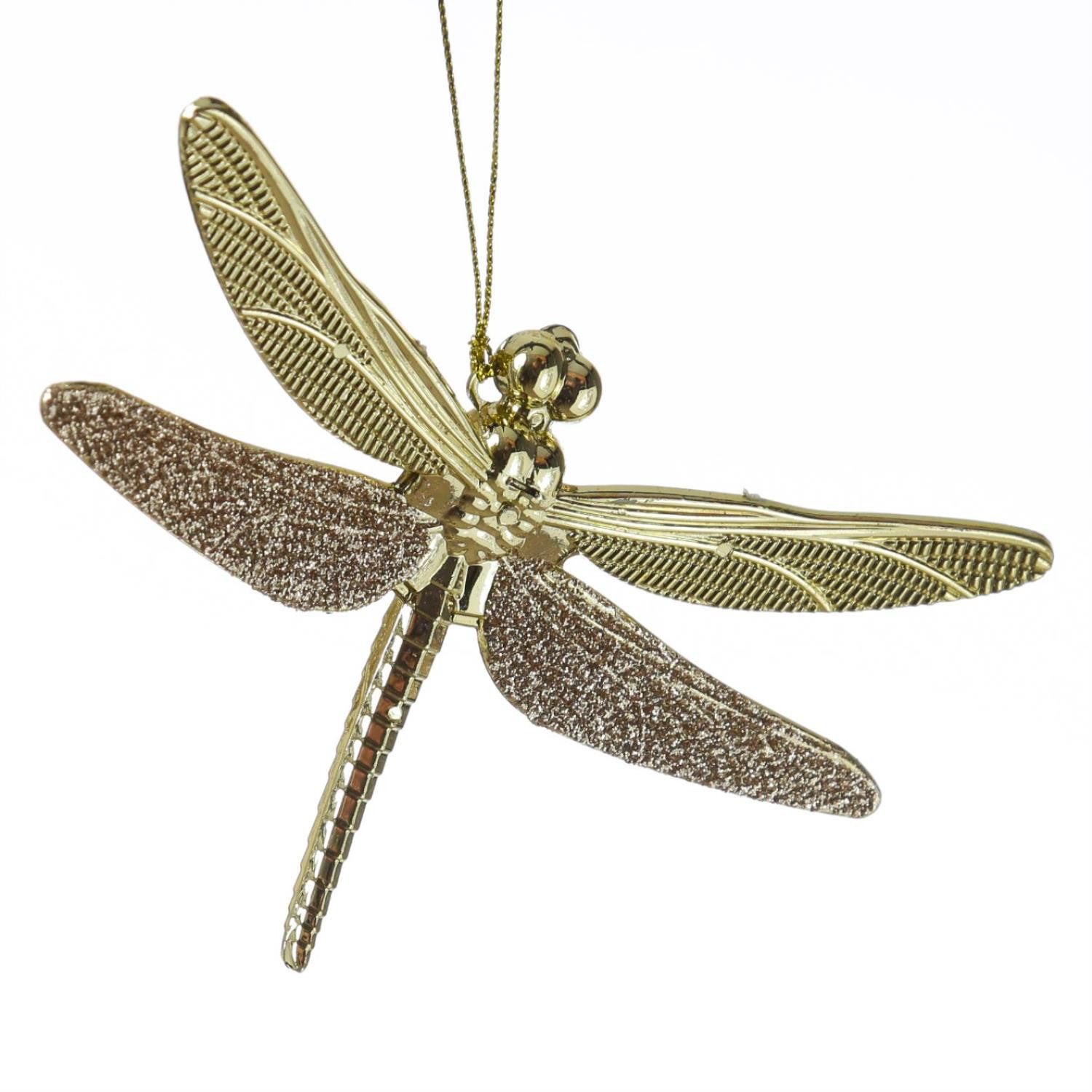 MARELIDA Christbaumschmuck Weihnachtsbaumschmuck Libelle mit Glitzer L: 14cm gold glänzend