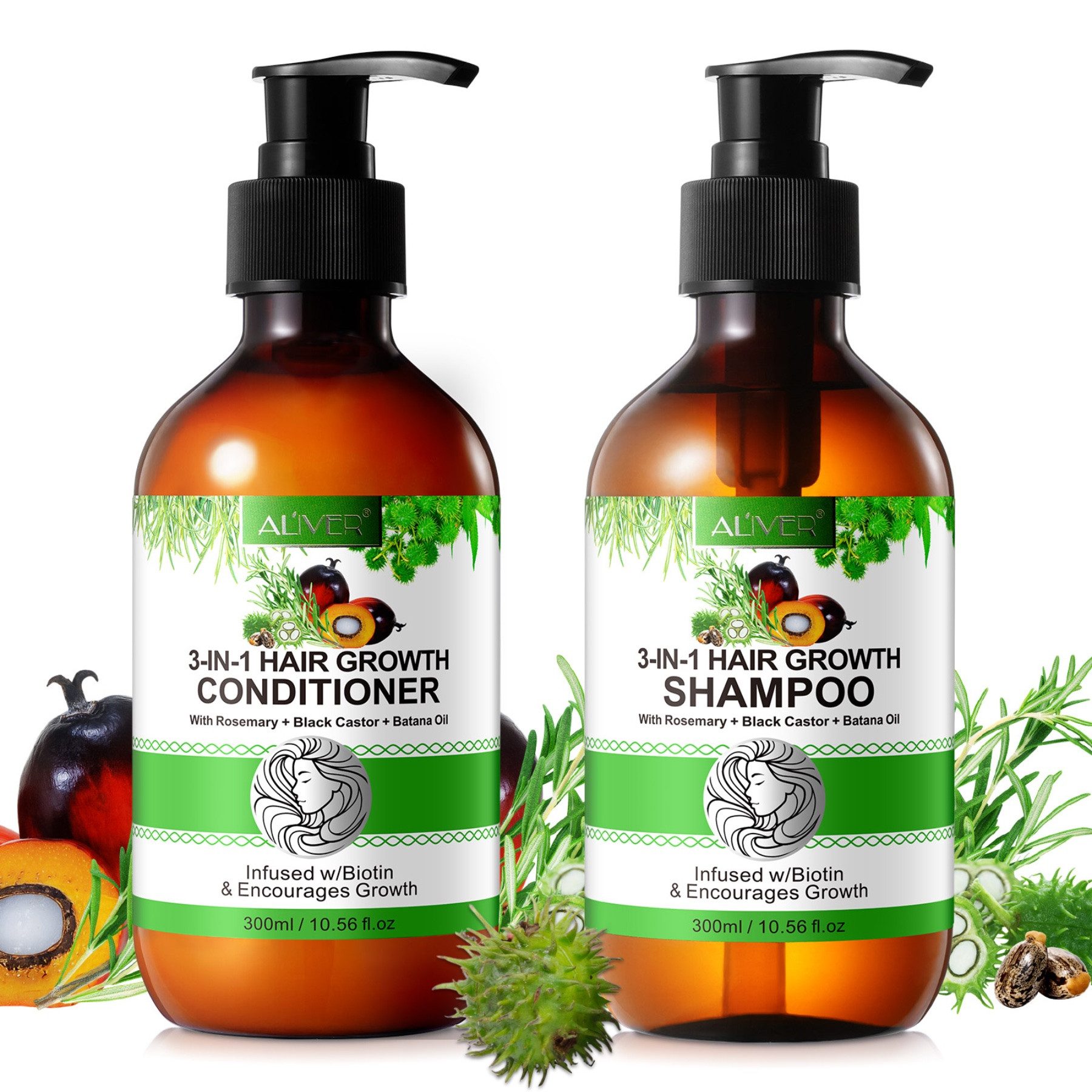 ALIVER Уход за волосами-Set Shampoo Conditioner Haaröl mit Biotin Rosmarin Rizinus Batana, Alkoholfrei, Ammoniakfrei, Enthält Mineralien, Enthält Vitamine