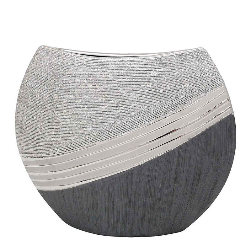 Dekohelden24 Dekovase Edle moderne Deko Designer Keramik Vase in silber- (1 Vase, 1 St)