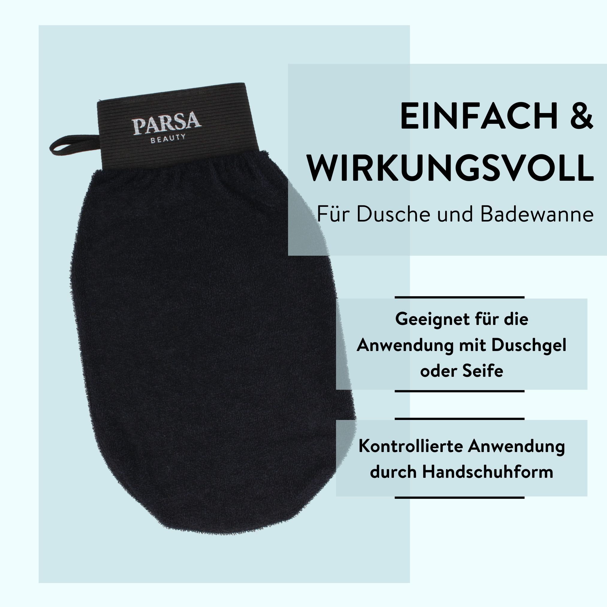 PARSA Beauty Waschhandschuh Wellness Peelinghandschuh Schwarz, Viskose für seidig glatte Haut – Bild 5 von 5
