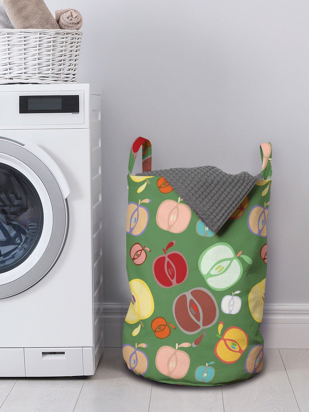 Abakuhaus Wäschesäckchen Wäschekorb mit Griffen Waschsalons, Bunte Herbst Kordelzugverschluss für Apple-Gekritzel-Entwurf