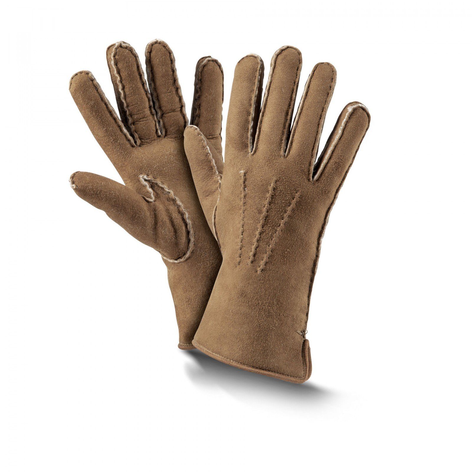 Premium taupe Leder-Handschuh Fellhof Damen 6,5-8 Fingerhandschuhe Fleecehandschuhe