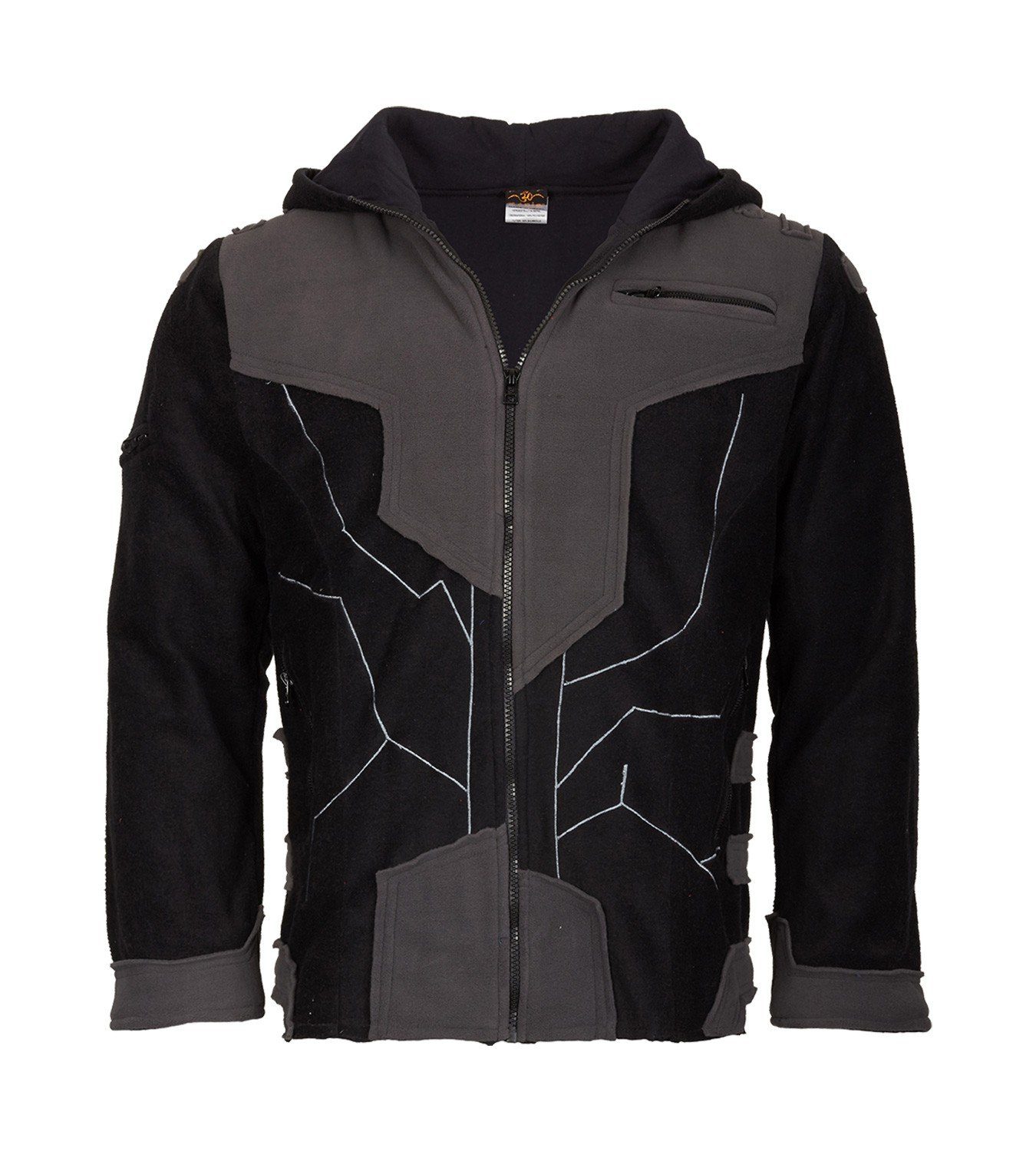 KUNST UND MAGIE Fleecejacke Kunst und Magie Herren jacke Fleece Fleecejacke+Futuristischen Patches Grau