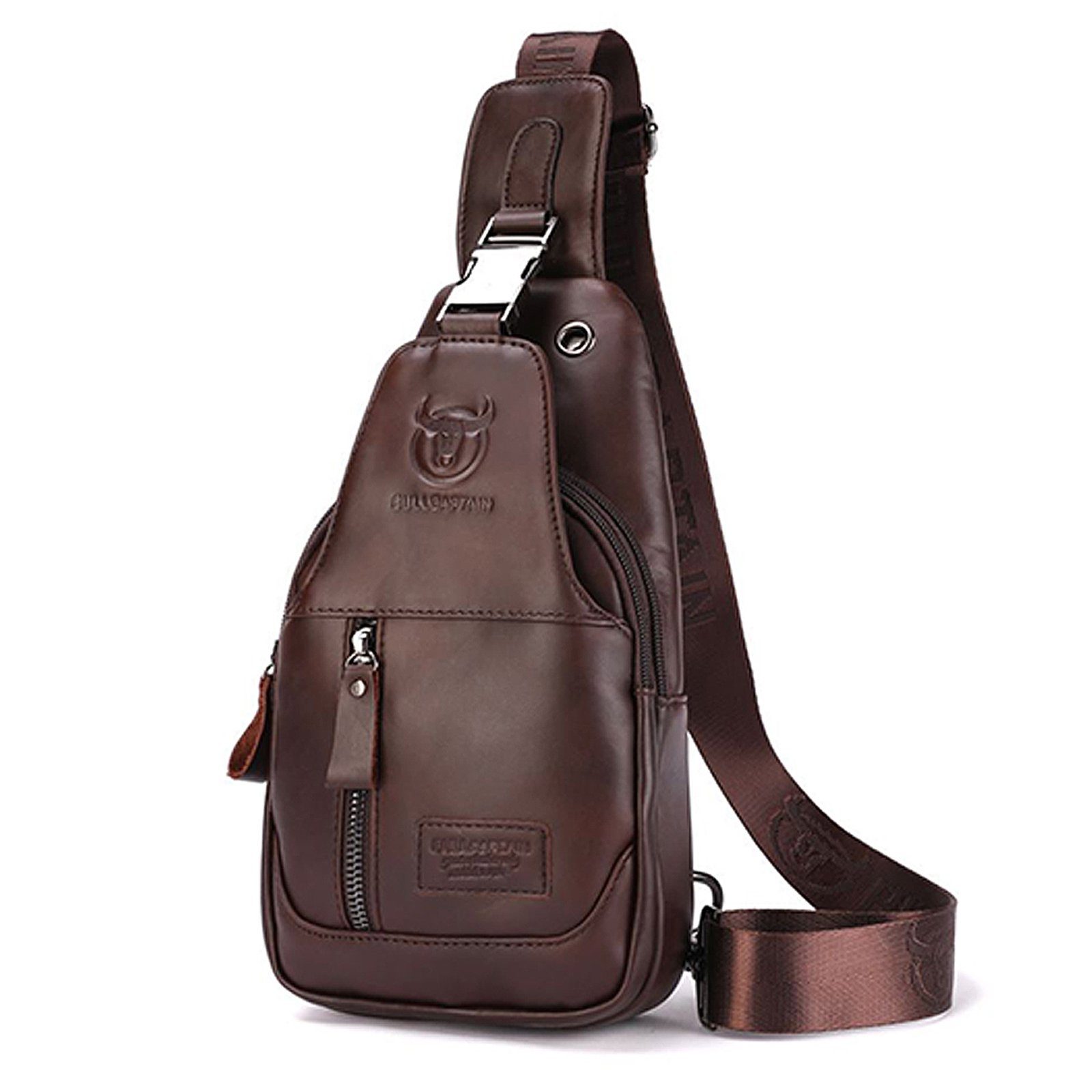 REDOM Schultertasche Brusttasche Sling Schulter Rucksack Rucksäcke Crossbody Umhängetasche (aus Echtleder Herren und Damen 16 x 28 x 9 cm, Geldgürtel, Sport, Sporttasche, Handytasche, Anti-Diebstahl, Leder), für Outdoor Camping Reisen Wandern Radfahren Multipurpose Tagepacks