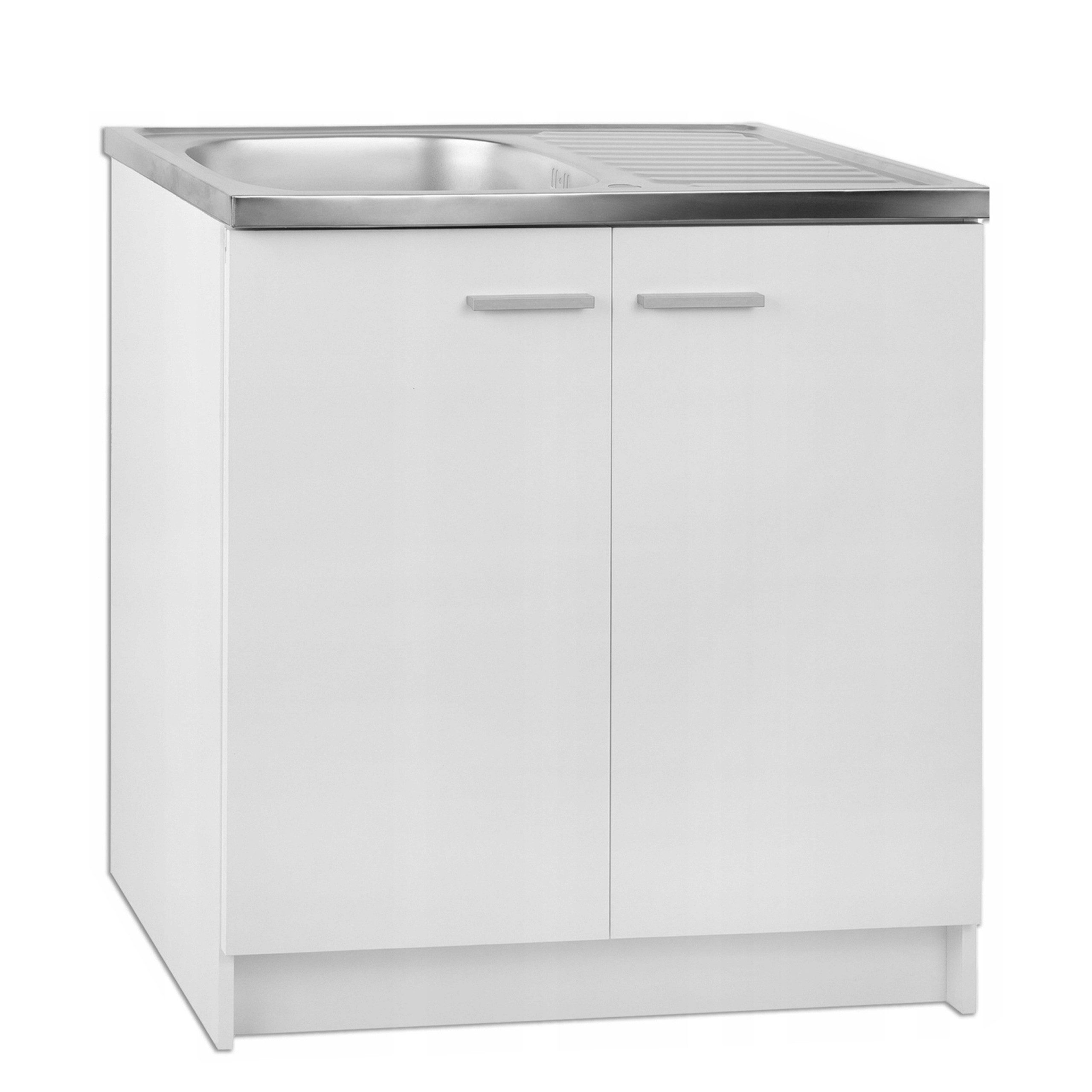 STAMAR Spülenschrank Küchenunterschrank 80 cm Weiß Spüle Armatur Schwarz flexibel 2in1 Unterschrank stehend Edelstahl Spülbecken Wasserhahn Brause Set