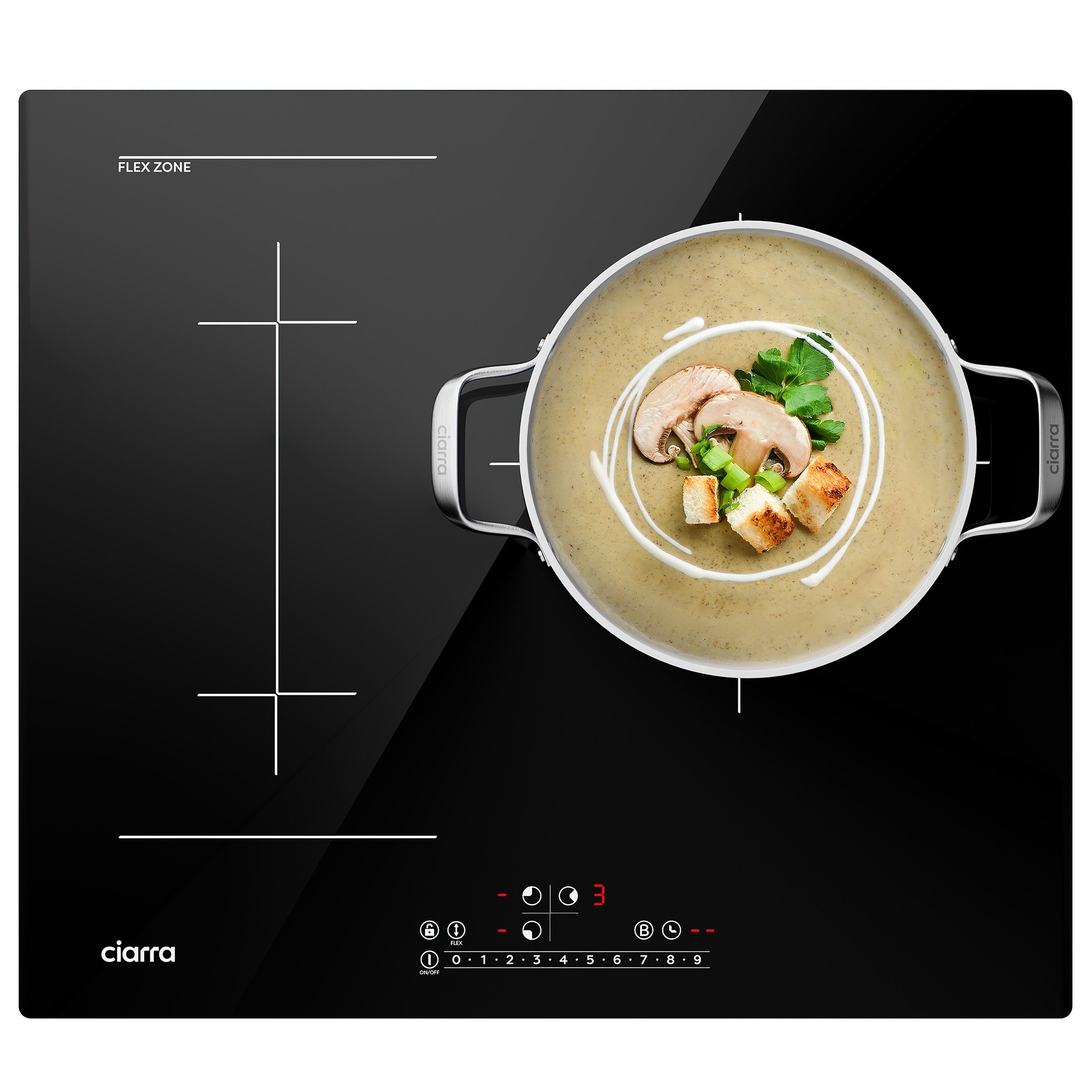 CIARRA Flex-Induktions-Kochfeld VMIH3BF, 60cm Einbau-Kochfelder 3-Zonen Induktionskochfeld BOOST