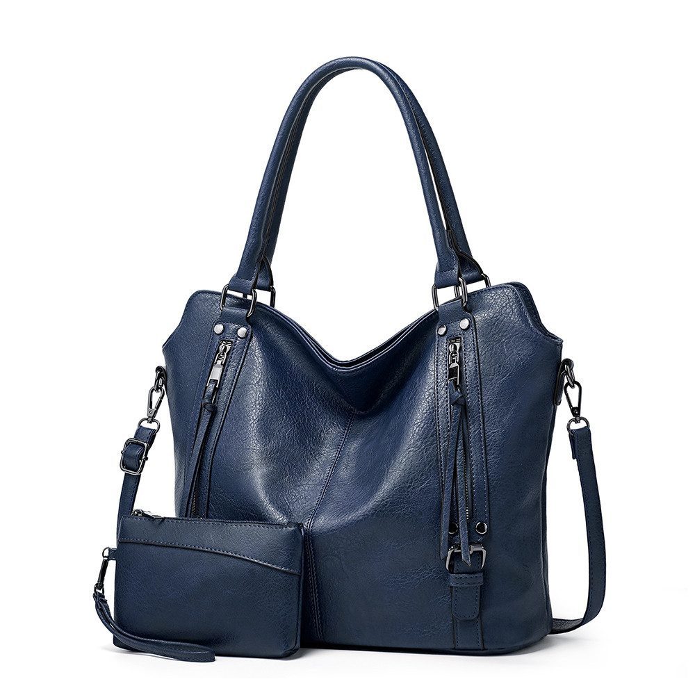 AURIVION Schultertasche Damen Schultertasche aus Leder mit Tragegriff (Set, 1-tlg., Elegante Umhängetasche mit Henkel für Alltag & Freizeit), Vintage Handtasche für Damen aus weichem Kunstleder