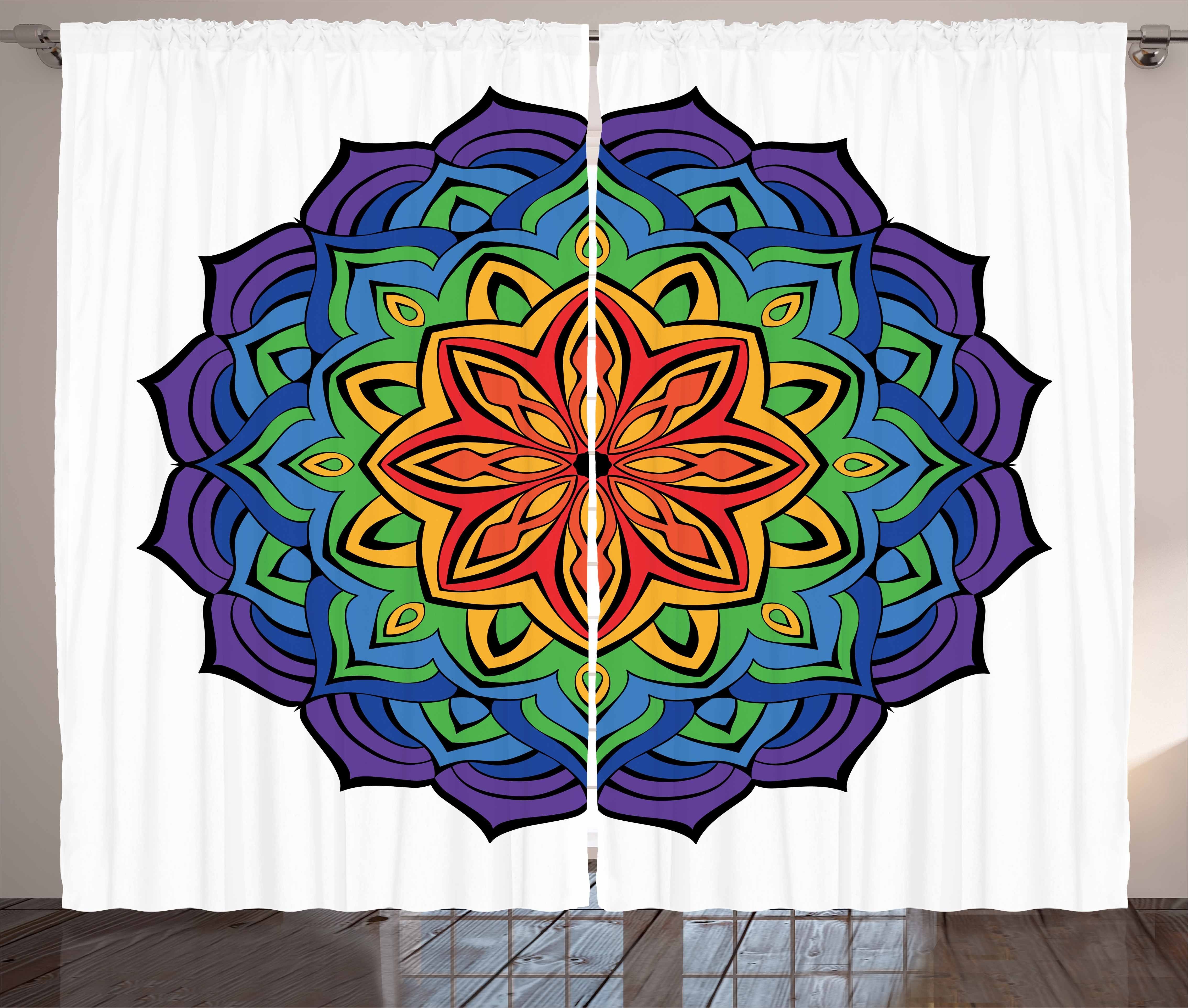 Regenbogen-Mandala und Abakuhaus, Gardine Schlafzimmer Vorhang Schlaufen Zimt mit Kräuselband Haken, Bloom
