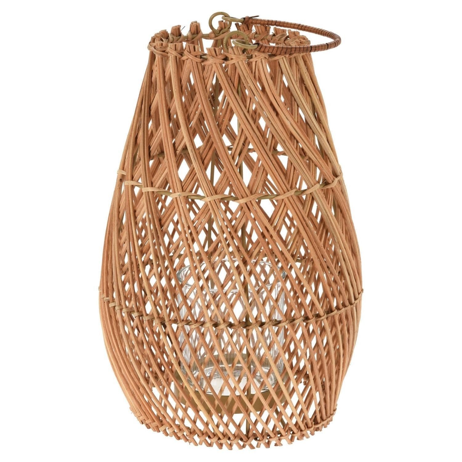 Windlicht MELINA, Braun, Ø 20 cm, H 30 cm, Rattan, Schilf, (1 St), mit Glas günstig online kaufen