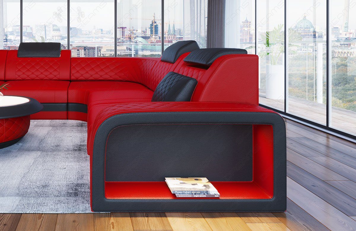 Ledersofa, Leder L Couch mit LED, Dreams Ecksofa Foggia Form Sofa Sofa verstellbare Kopfstützen, Designersofa