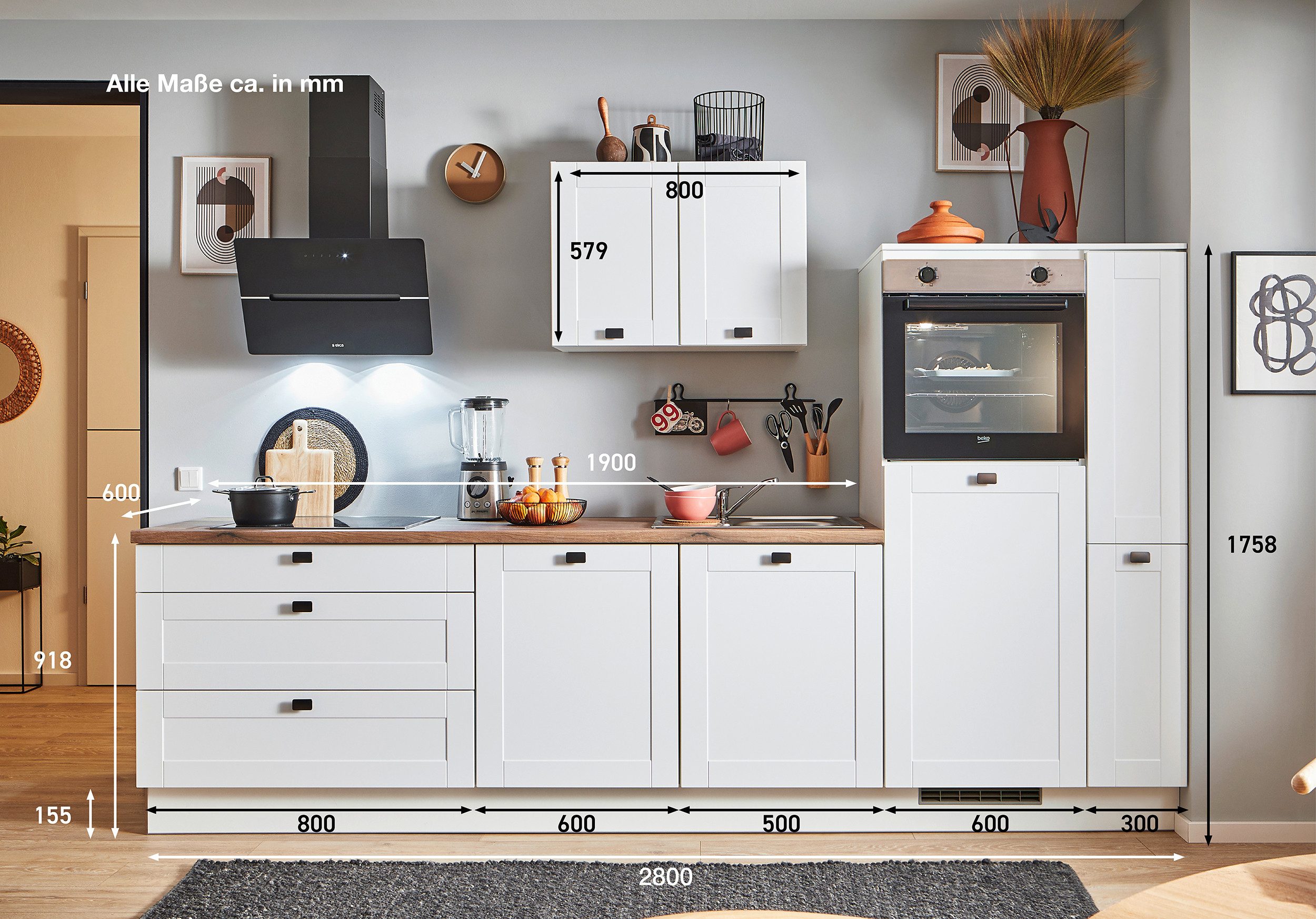 pino Küchenzeile Lund, individuell anpassbar, gratis Küchenplanung mit Profis, (Breite 280cm), vormontiert, wahlw. mit E-Geräten, Preis inkl. Lieferung & Montage