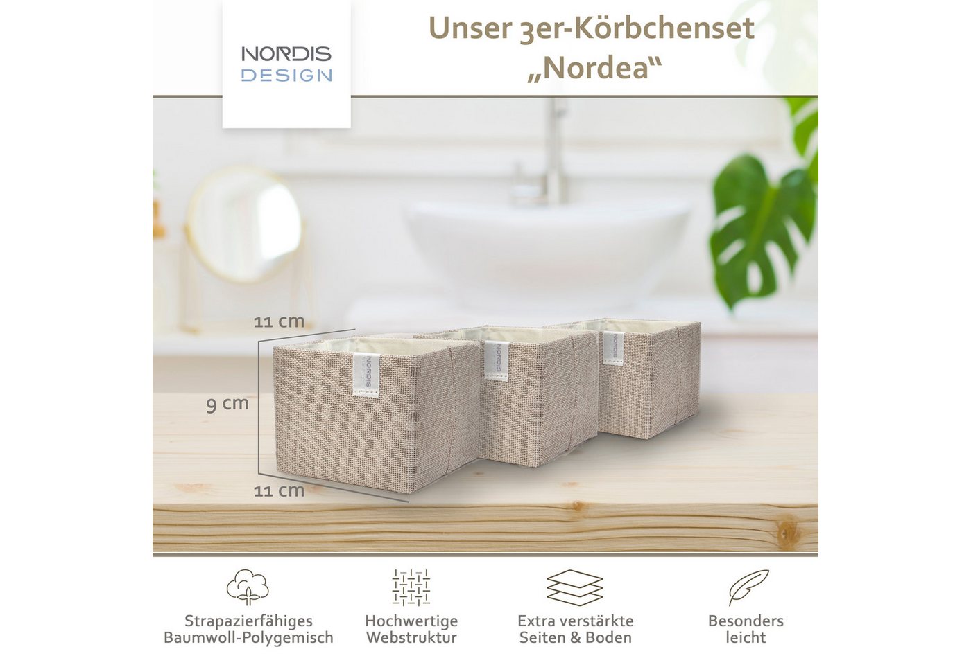Thumbnail - NORDIS DESIGN Aufbewahrungsbox "Nordea" - Mini-Aufbewahrungskörbchen aus Stoff, (3er-Set), faltbar