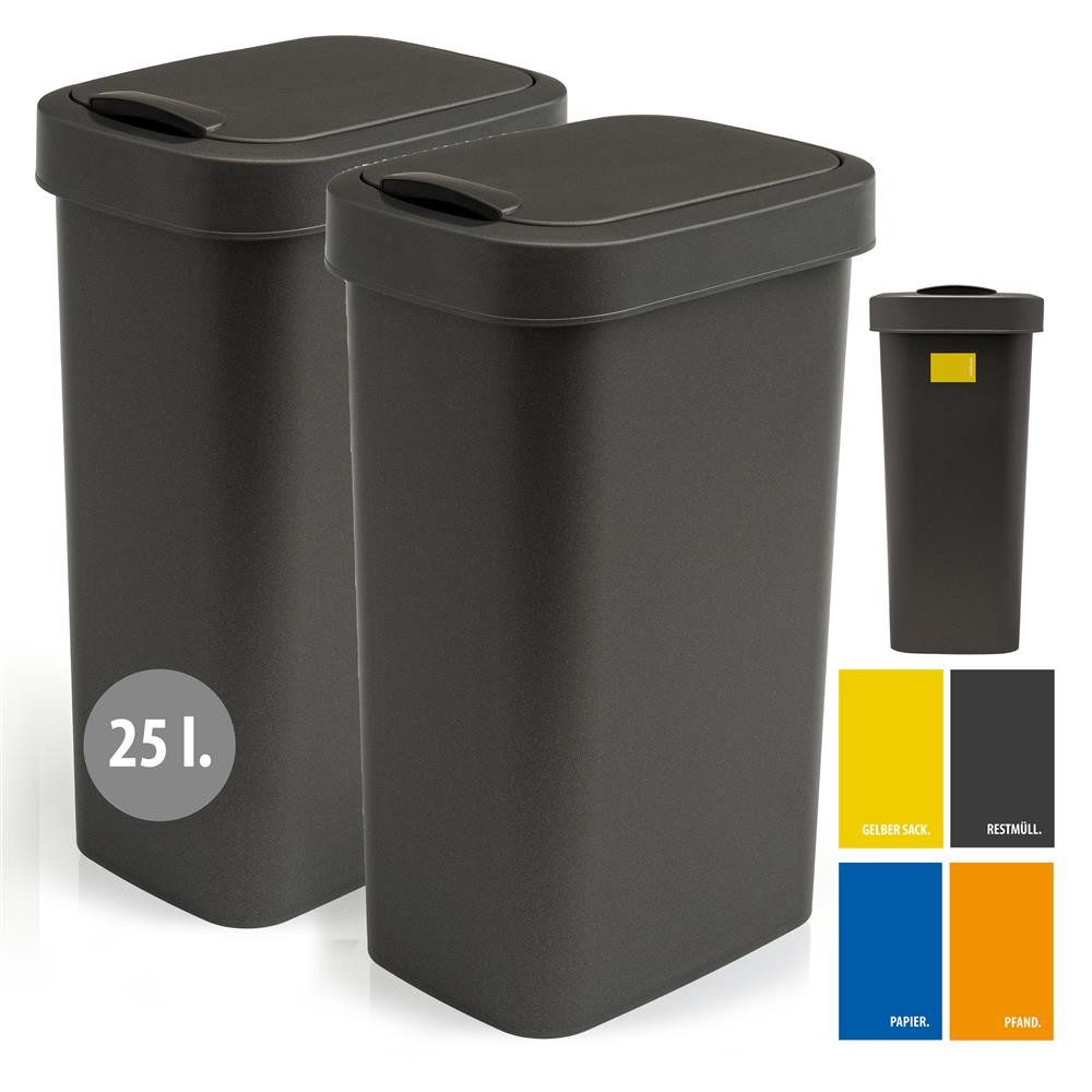 Hausfelder Mülleimer Abfalleimer 25 Liter mit Klapp.Schwingdeckell, 2er Set, 2x25 l, Made in Germany, mit Klapp- und Schwingdeckel, robuste Konstruktion
