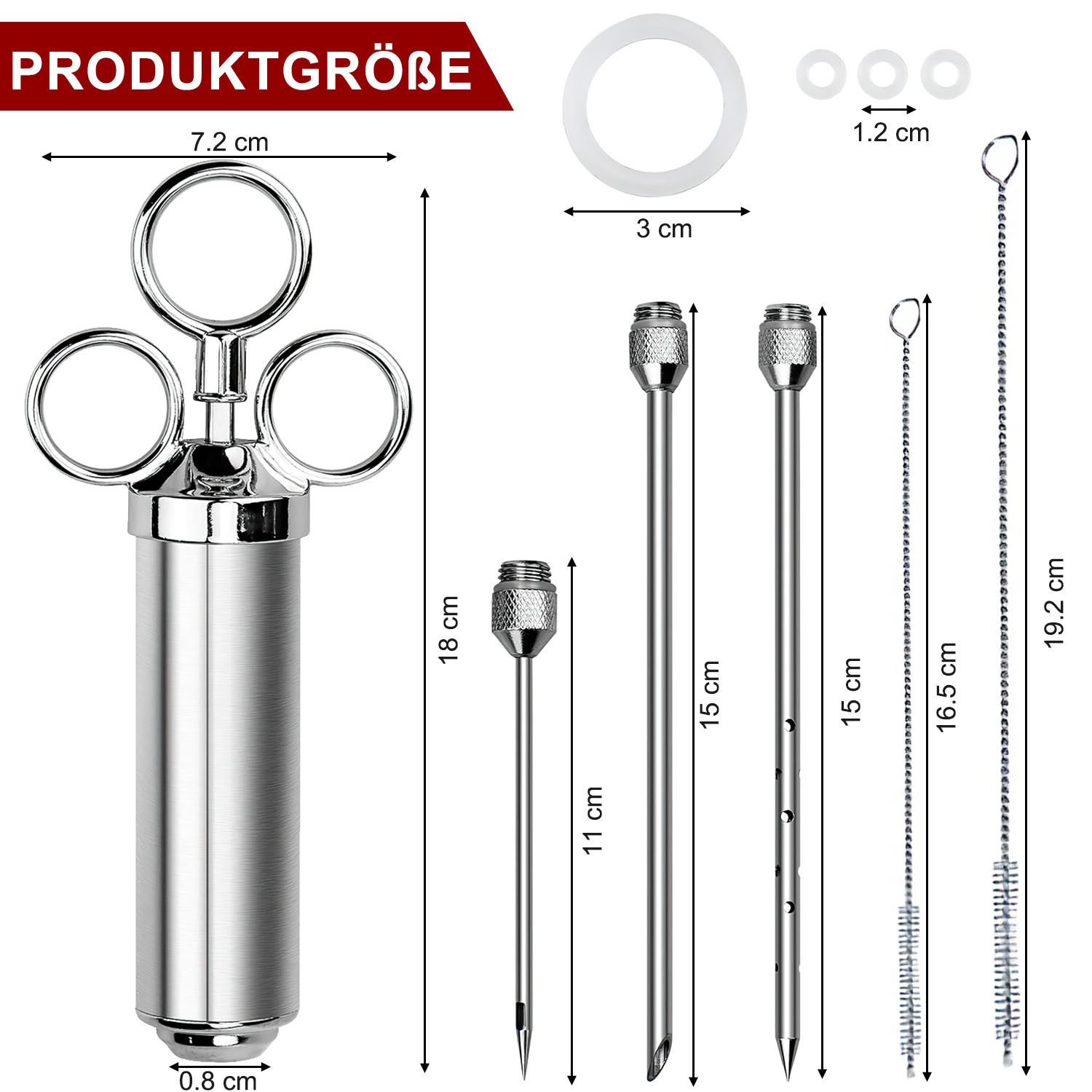 HEYHIPPO Back-Set Grillwerkzeuge, Fleischmarinaden-Injektor, Truthahn-Marinaden-Injektor, (Eine Spritze mit 3 Ersatznadeln, nur zum Injizieren von Gewürzen, BBQ-Marinier-Utensilien-Set, leicht zu reinigen und tragbar), Edelstahl drei Ersatzköpfe,Soßenzylinder,Gewürzfüller Reinigungsbürste