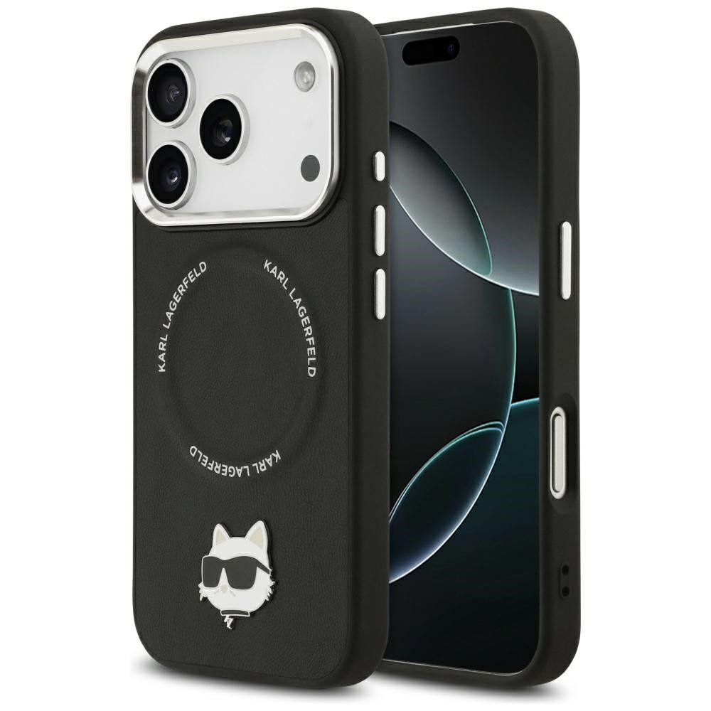 KARL LAGERFELD Handyhülle iPhone 17 Pro Max MagSafe Kunstleder Metall schwarz Logo 6,9 Zoll, Kantenschutz
