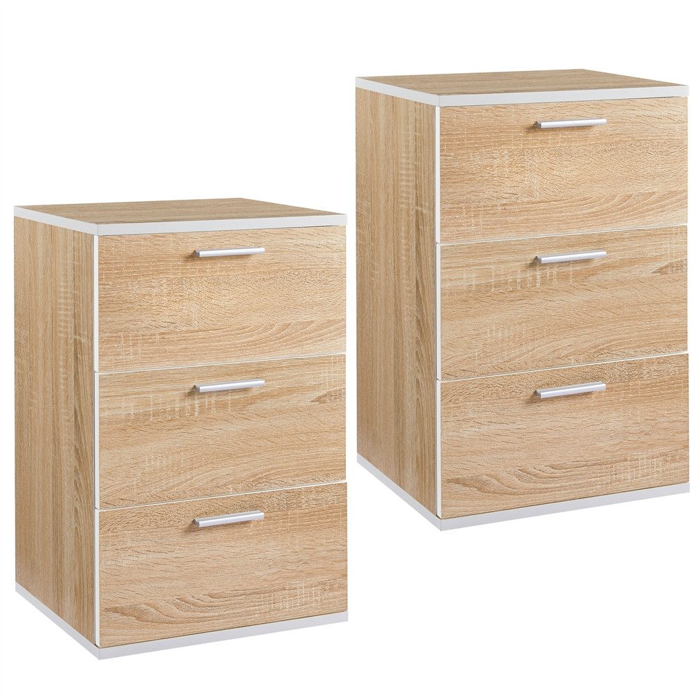 Yaheetech Nachttisch Beistelltisch (2-St), Nachtschrank mit 3 Schubladen, 4 günstig online kaufen