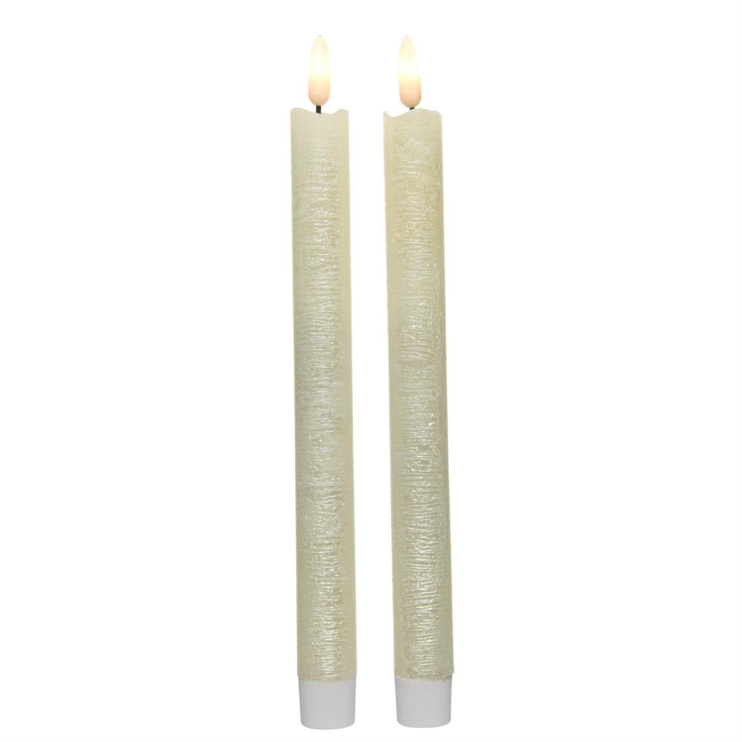 LED-Kerze LED Stabkerzen Tafelkerzen Dinner Spitzkerzen rustikal 25cm creme 2St