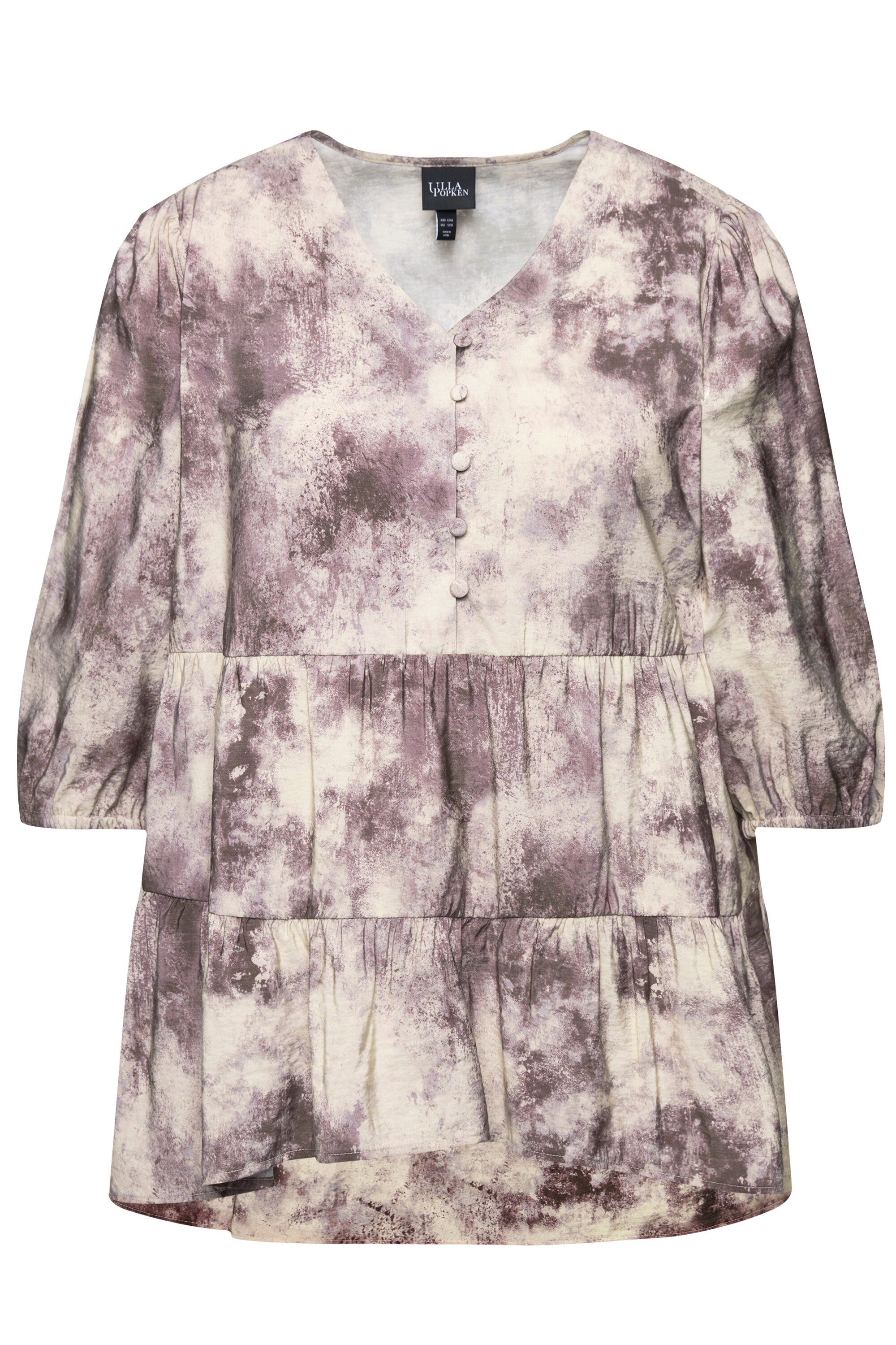 Ulla Popken Tunika Bluse Batikdruck A-Linie V-Ausschnitt Langarm