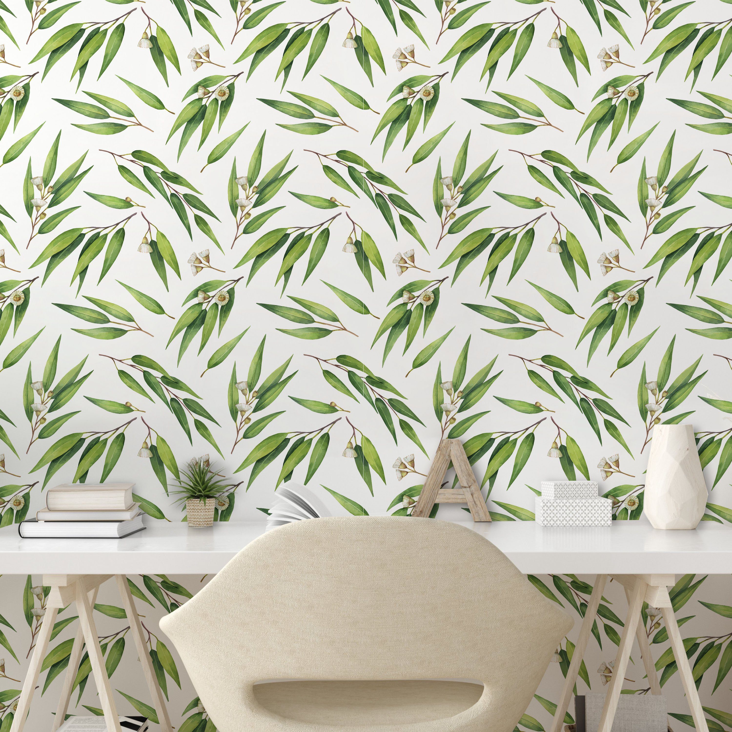 Wohnzimmer wie Eukalyptus Küchenakzent, Verstreut Vinyltapete Blätter Abakuhaus selbstklebendes
