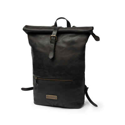 DRAKENSBERG Rucksack Roll-Top »Ryan« Schwarz, Herren, Damen, eleganter Fahrradrucksack aus Leder mit Laptopfach