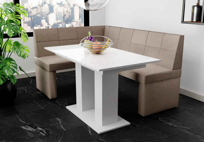 Fun Möbel Eckbankgruppe Eckbankgruppe „BLAKE XL“ Размер 196x142cm mit Tisch Weiß Hochglanz, ausziehbarer Tisch