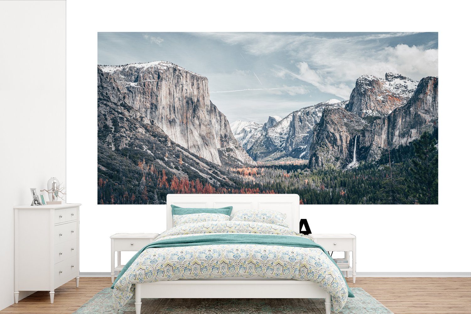 MuchoWow Fototapete Yosemite - Amerika - Wyoming, Matt, bedruckt, (6 St), Wallpaper für Wohnzimmer, Schlafzimmer, Kinderzimmer, Vinyl Tapete