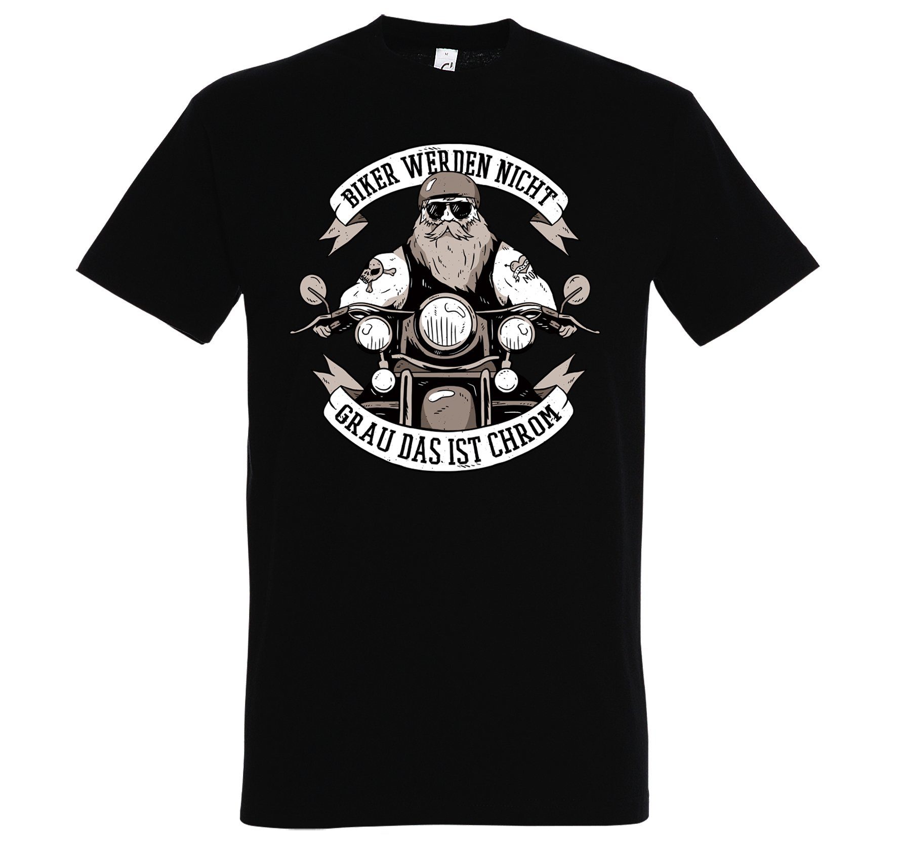 Das Shirt Youth trendigem Chrom Schwarz Frontprint Designz mit Ist Biker T-Shirt