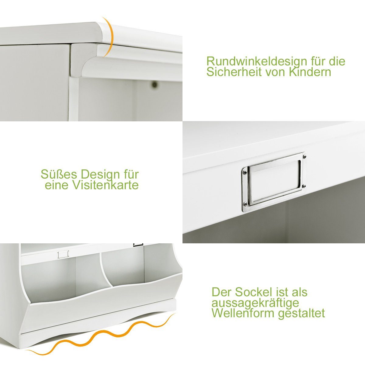 COSTWAY Bücherregal, Kinder, mit 4 Fächern, Holz, weiß, 104,5x39,5x83,5cm