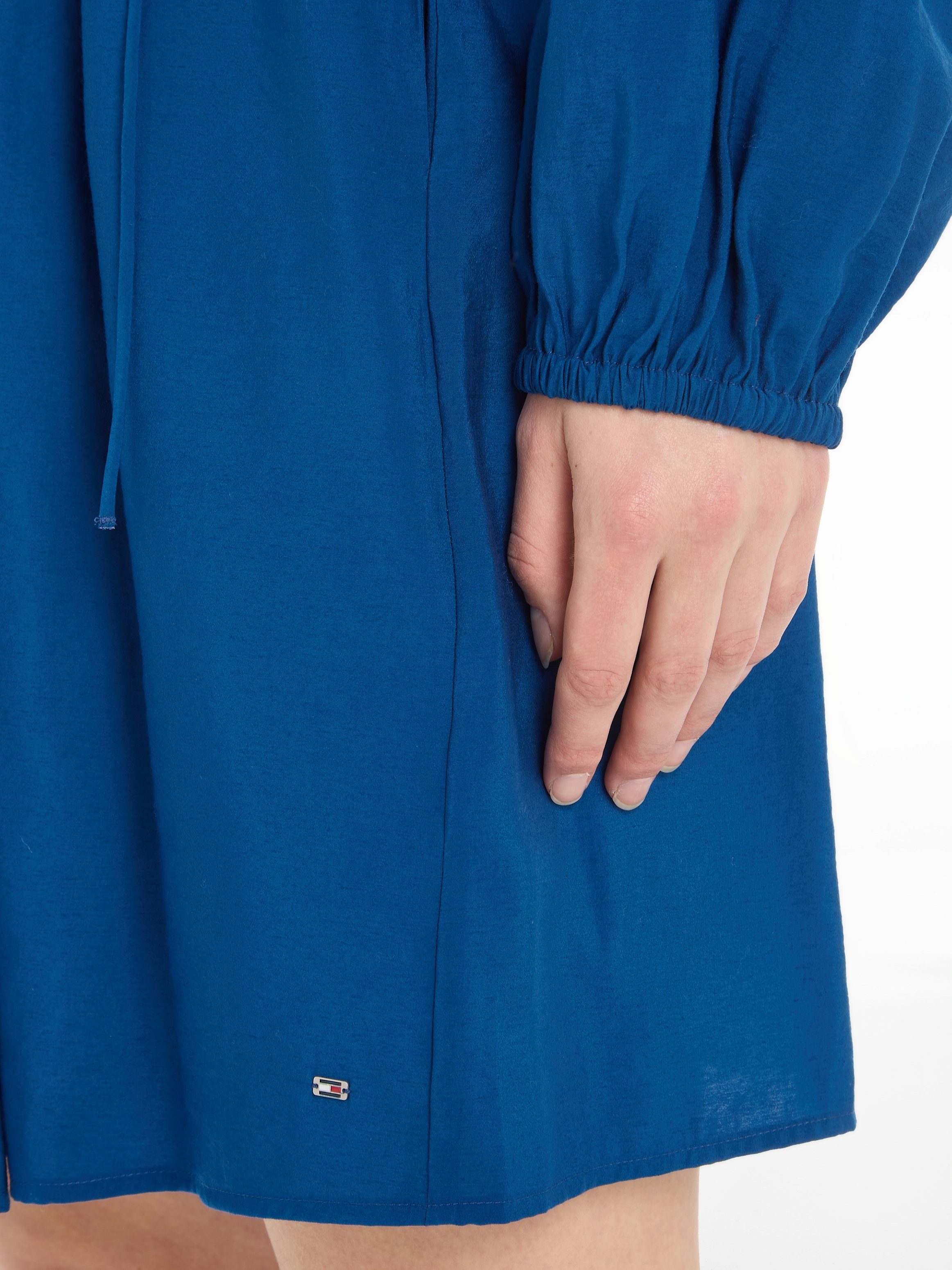 SHORT Indigo DRESS Deep Hilfiger Blusenkleid Taillenbund mit MODAL Tommy TEXTURED