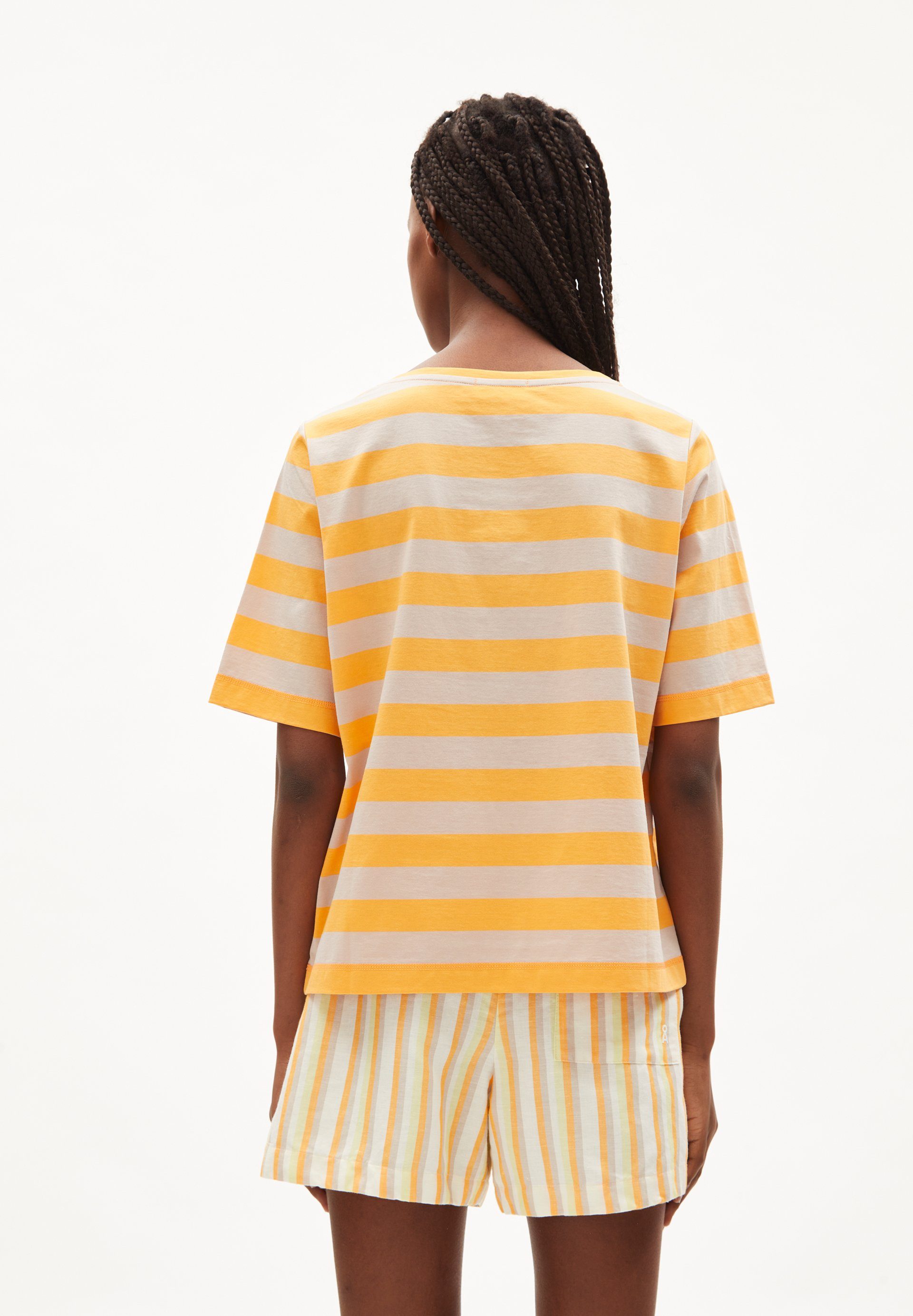 Armedangels T-Shirt FINIAA mangorange-light desert STRIPES BLOCK (1-tlg) empty Damen