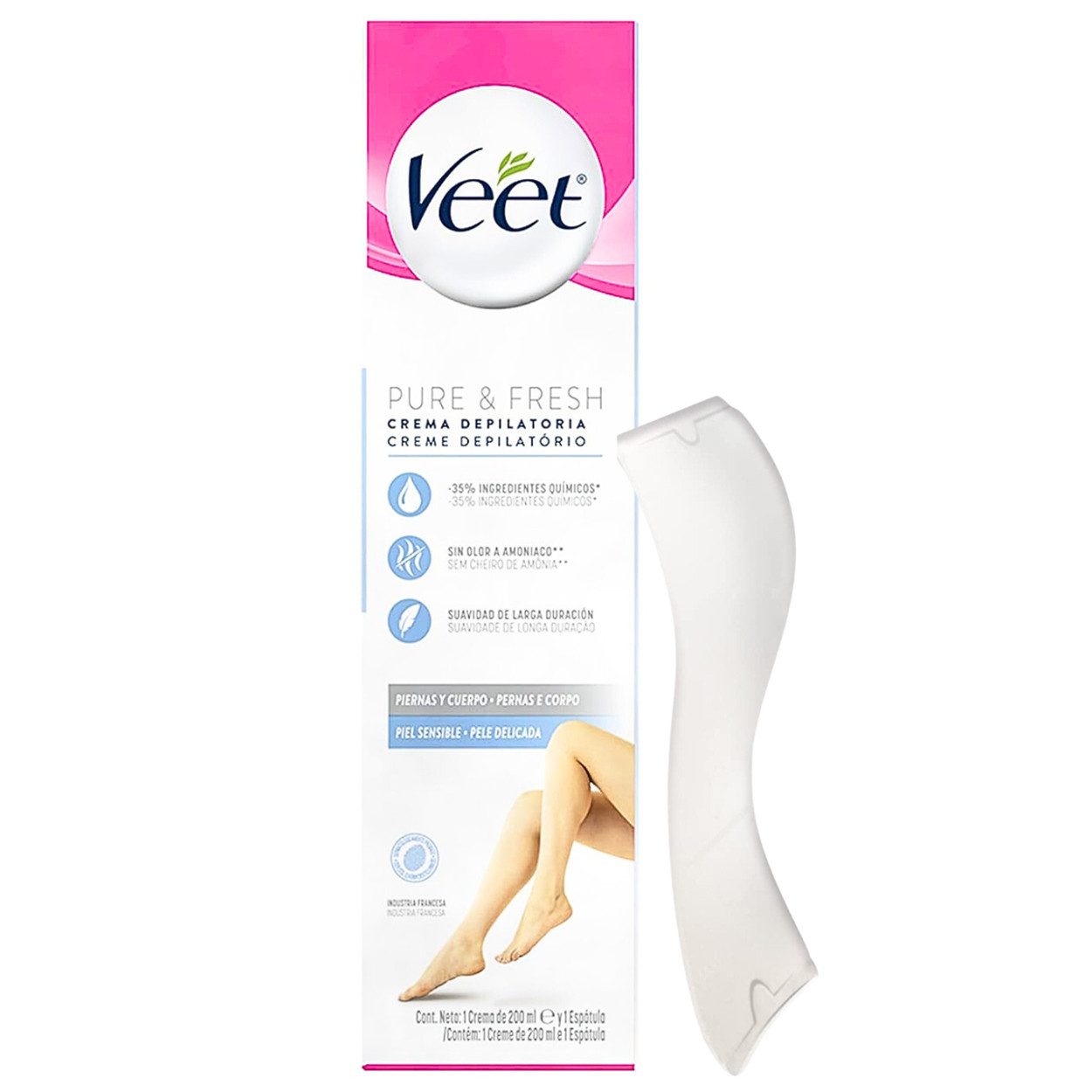 Veet Enthaarungscreme Veet Pure Haarentfernungscreme für Beine und Körper 200 ml, Wirkt bereits nach 2 Minuten und spendet Feuchtigkeit
