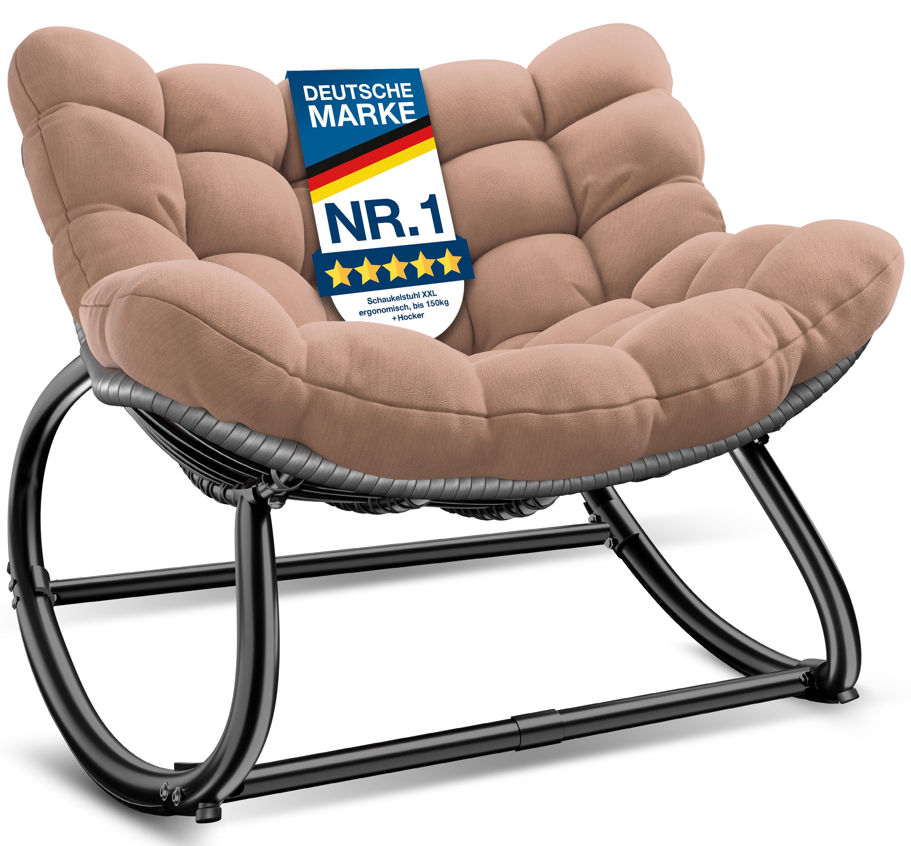 KESSER Schaukelstuhl (maximale Belastung 120kg, witterungsbeständig & mit rutschfesten Füßen), Loungesessel ergonomisches Relaxsessel für Balkon, Garten & Wohnzimmer