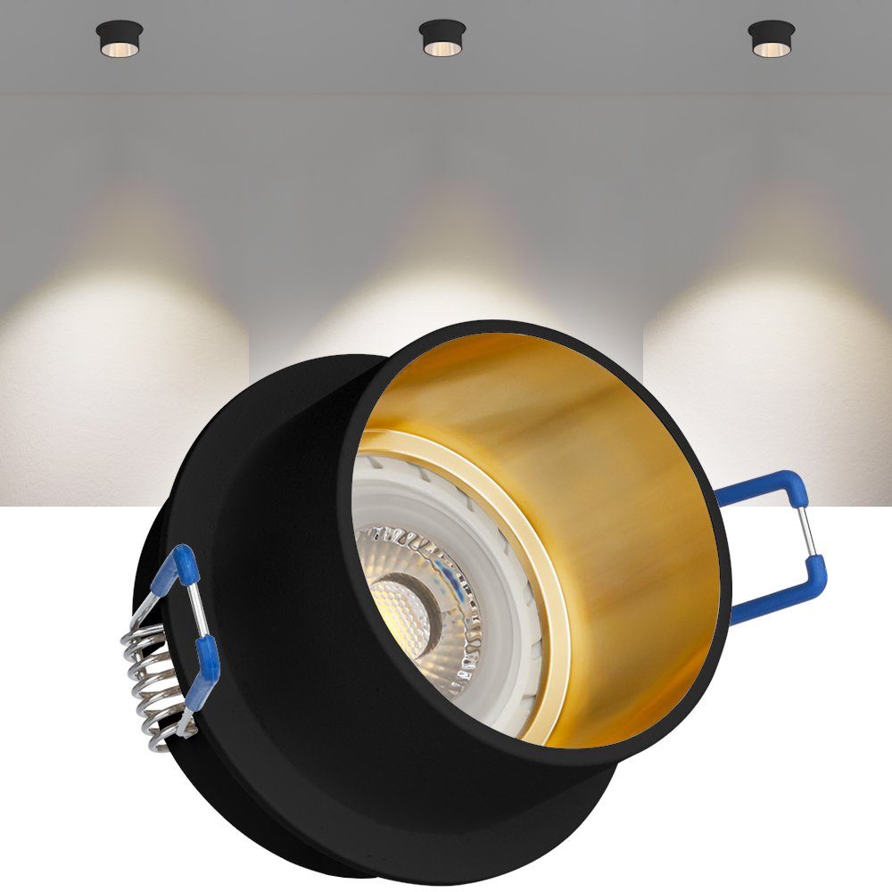 LEDANDO LED Einbaustrahler LED Einbaustrahler Set Schwarz / Gold mit LED GU10 Markenstrahler von