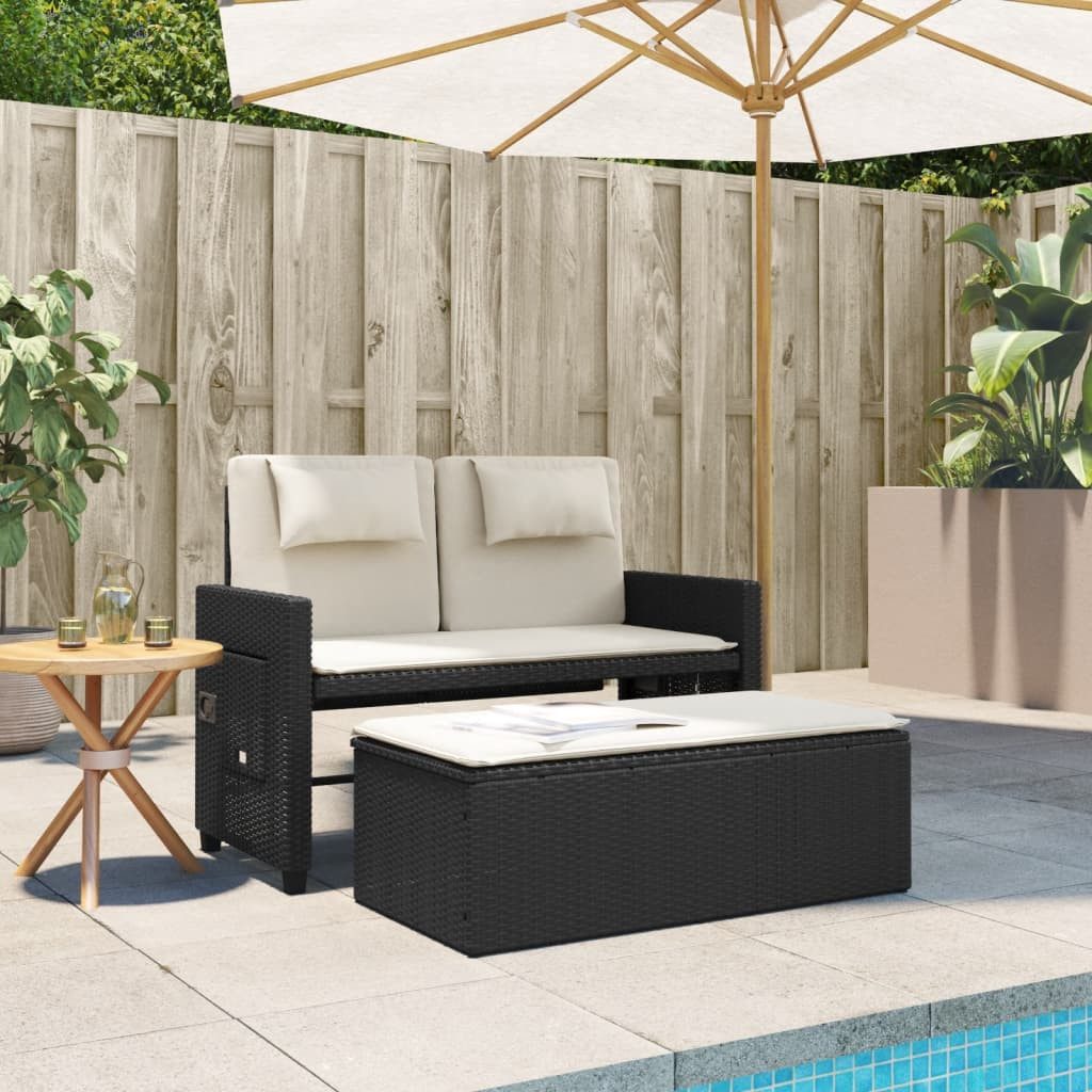 vidaXL Gartenbank, Outdoor Bank Verstellbar mit Kissen Schwarz Poly Rattan