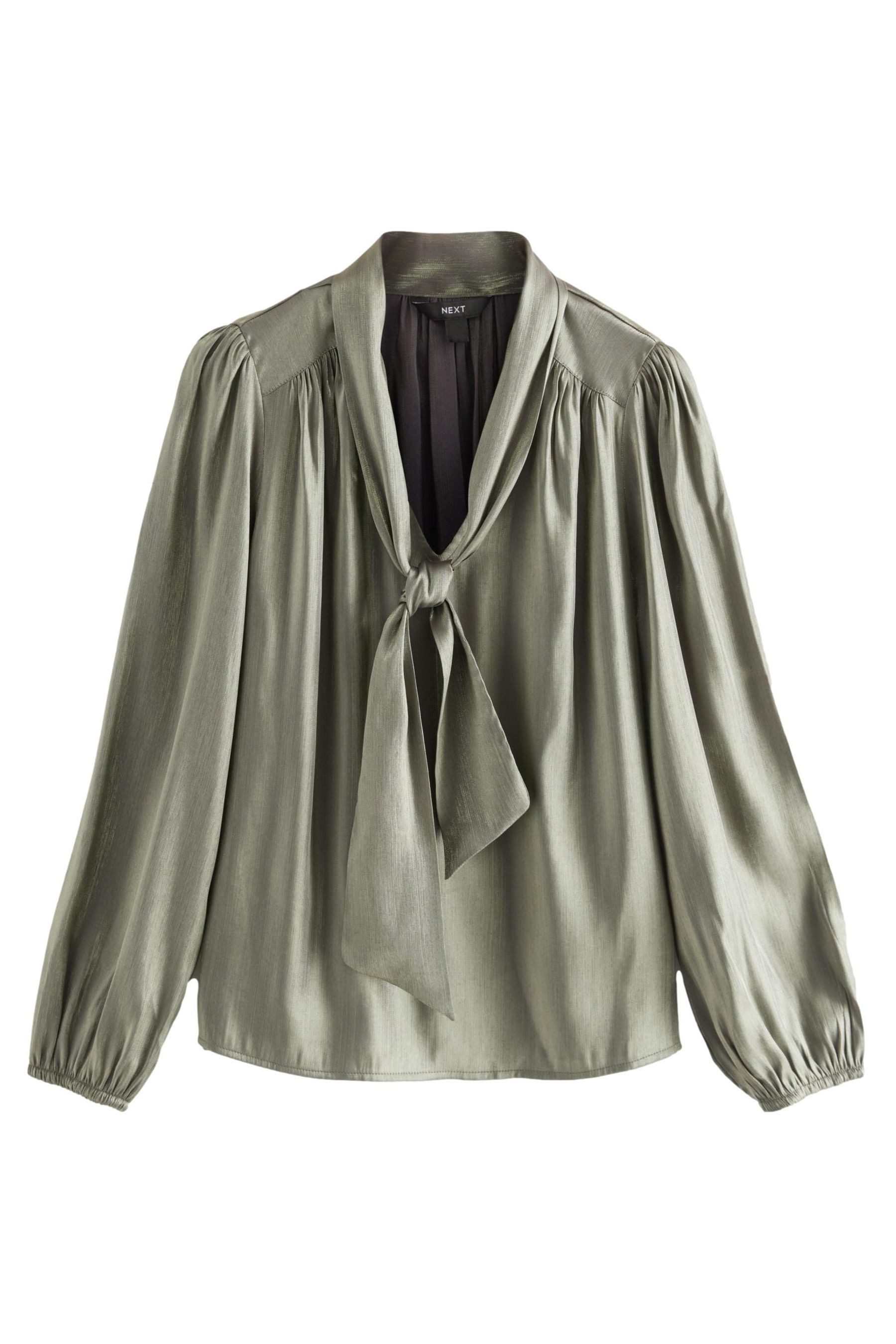 Langarmbluse Metallic-Bluse mit Bindeausschnitt
